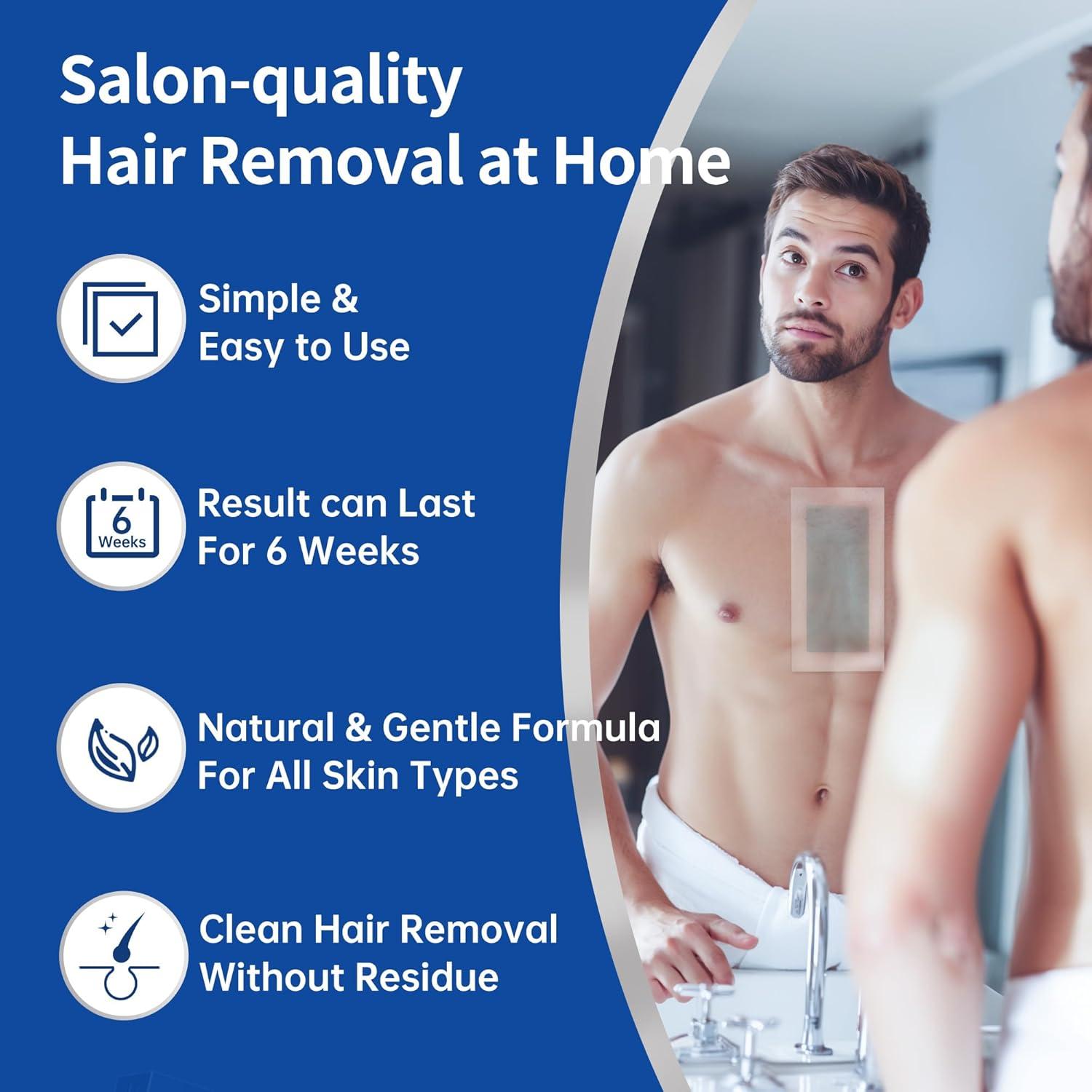 Cintas de Cera Beauty7 para Hombres - Kit 20 Cintas y 4 Toallitas