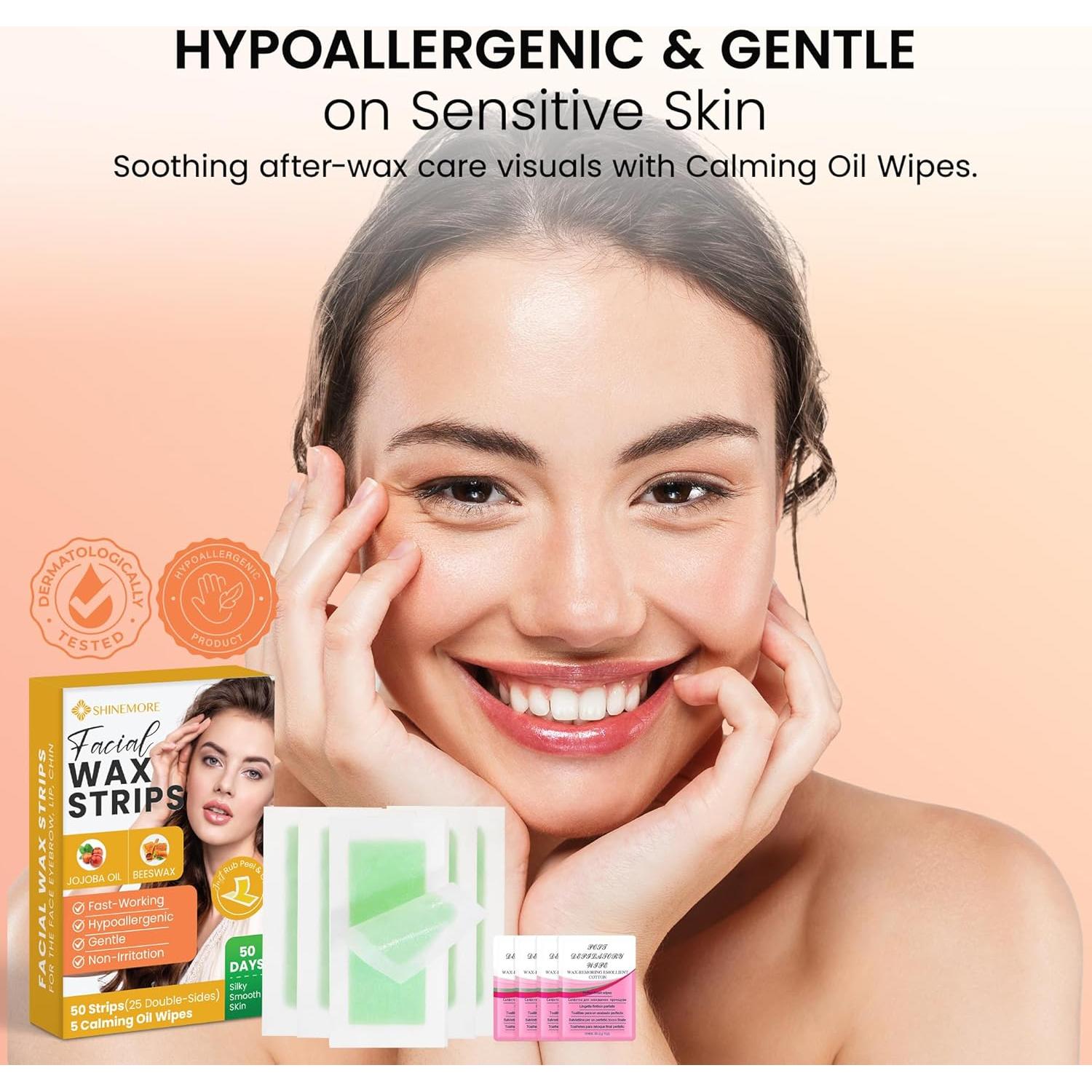 Tiras de Cera Facial ShineMore 50 Unidades Hipoalergénicas