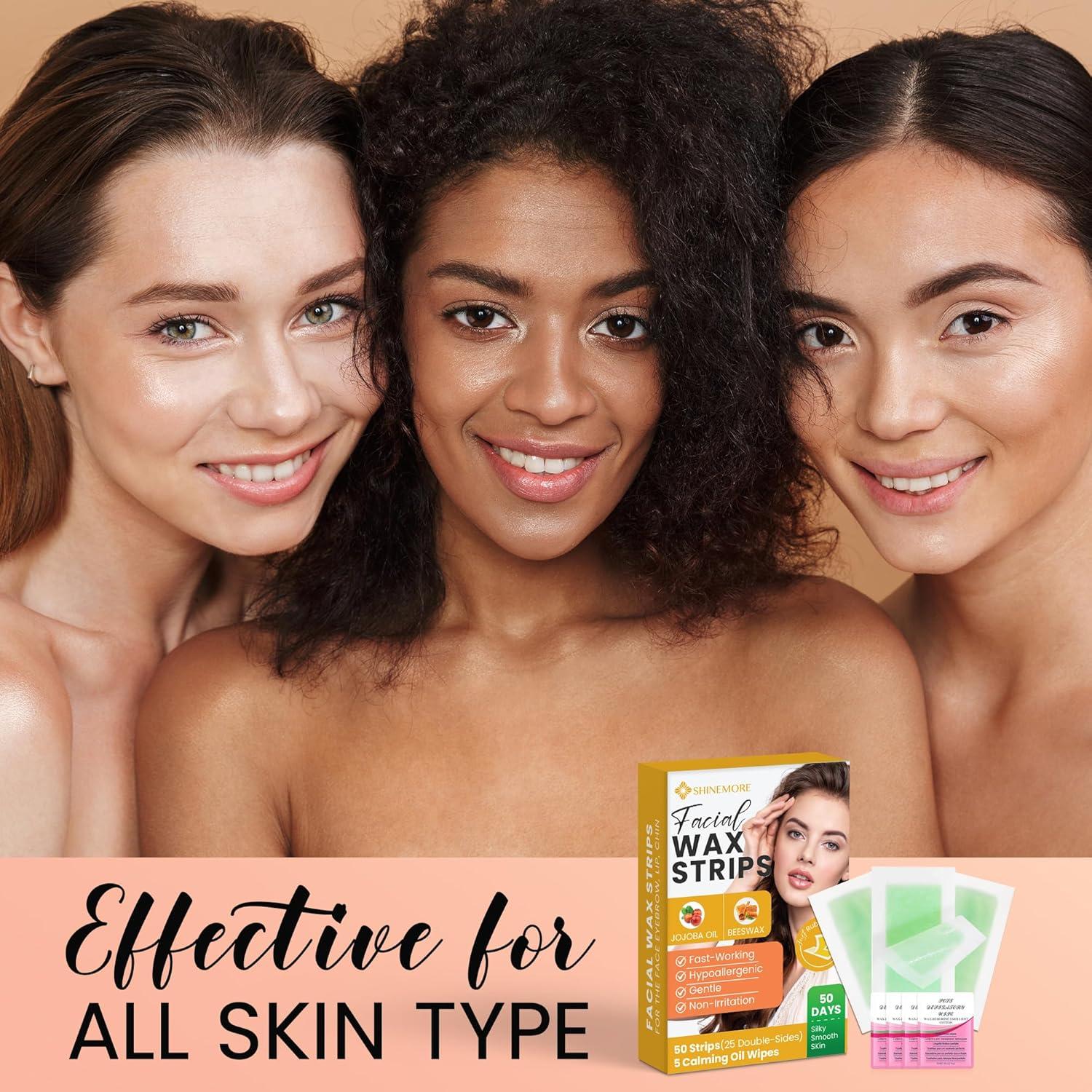 Tiras de Cera Facial ShineMore 50 Unidades Hipoalergénicas