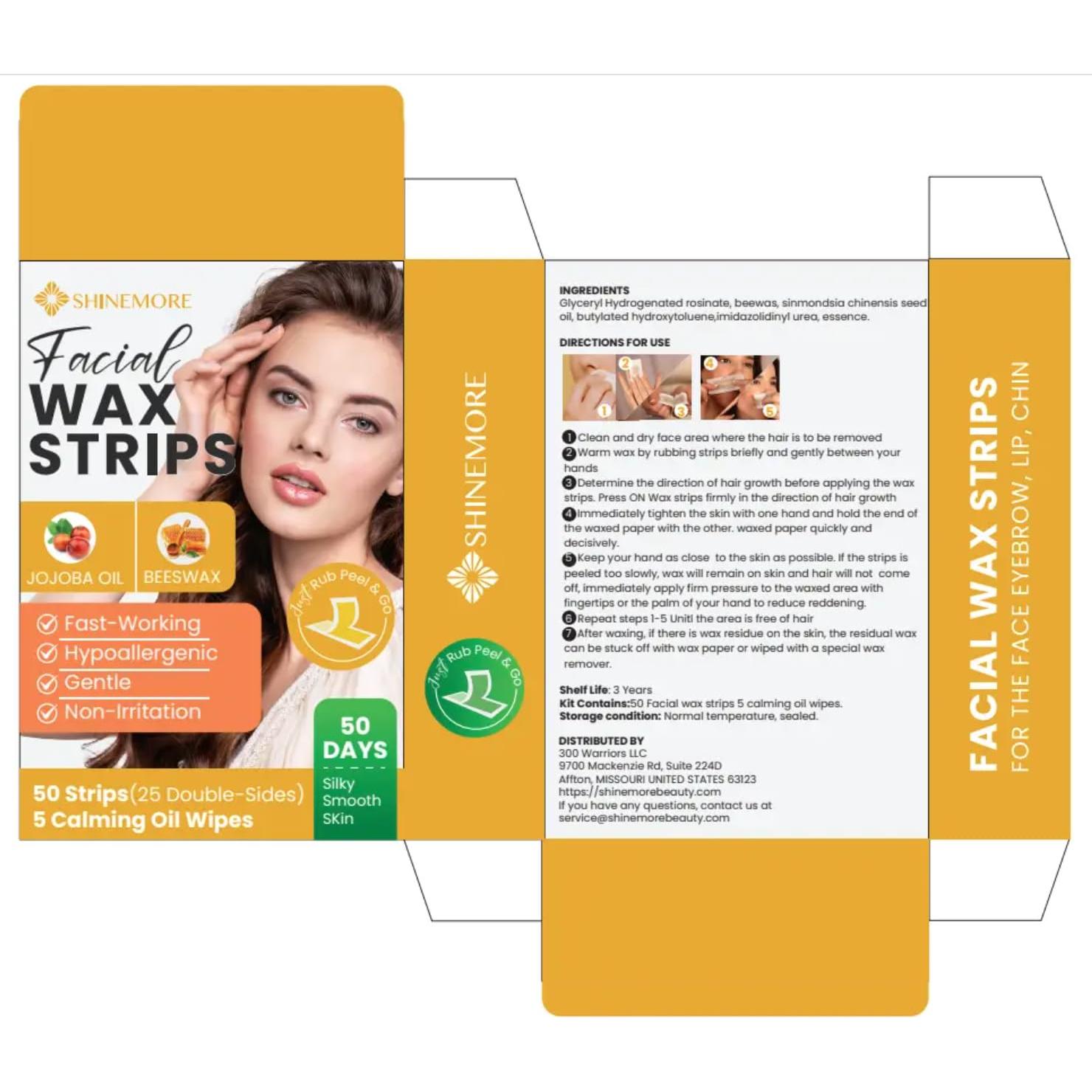 Tiras de Cera Facial ShineMore 50 Unidades Hipoalergénicas