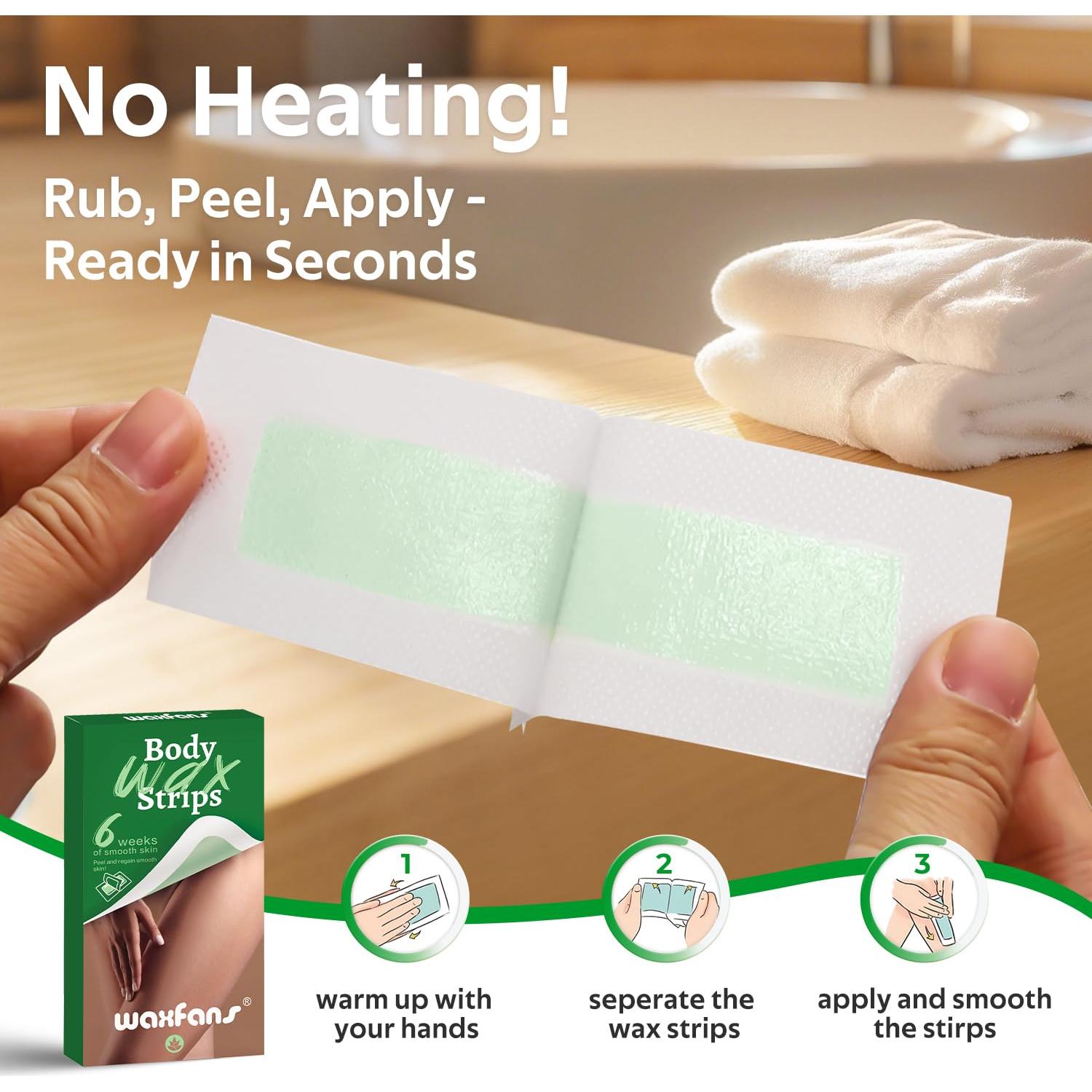 Cintas de Cera Depilación Waxfans Verde 60 Piezas Hipoalergénicas