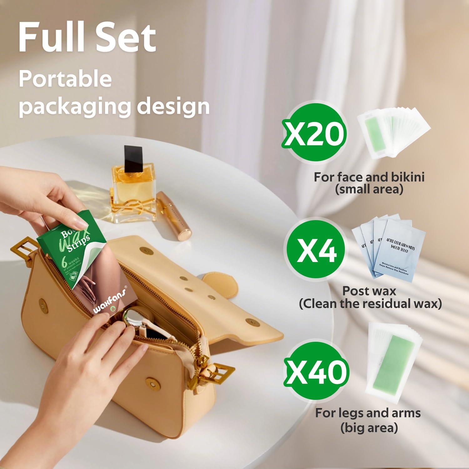 Cintas de Cera Depilación Waxfans Verde 60 Piezas Hipoalergénicas