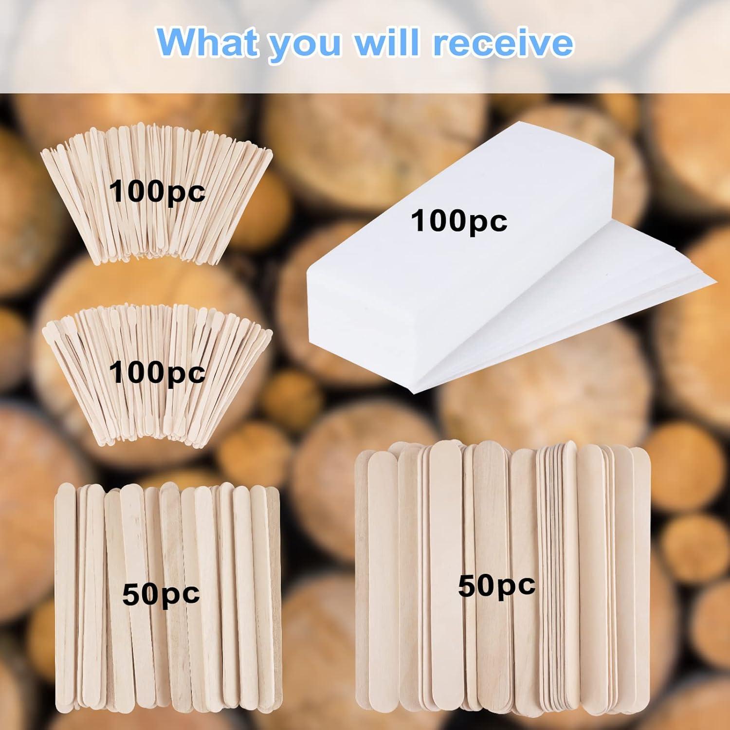 Kit de Cera FHDUSRYO 400 Pcs Tiras y Palitos Madera