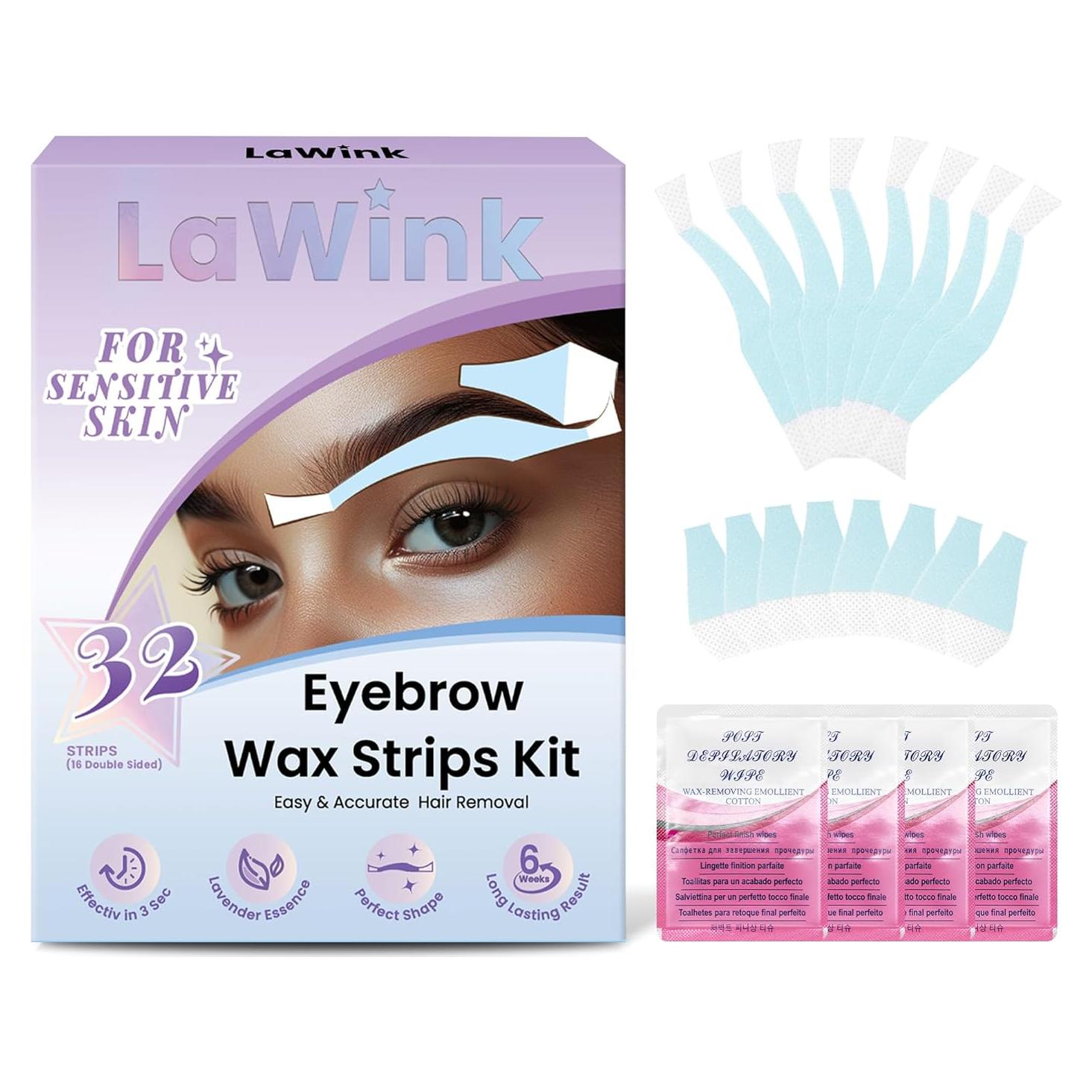 Cintas de Cera Facial LaWink para Cejas Sensibles 32 Unidades