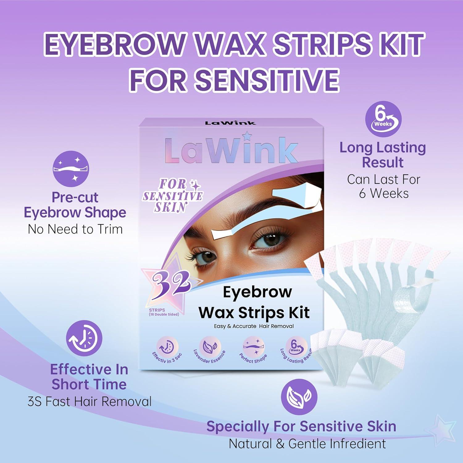 Cintas de Cera Facial LaWink para Cejas Sensibles 32 Unidades