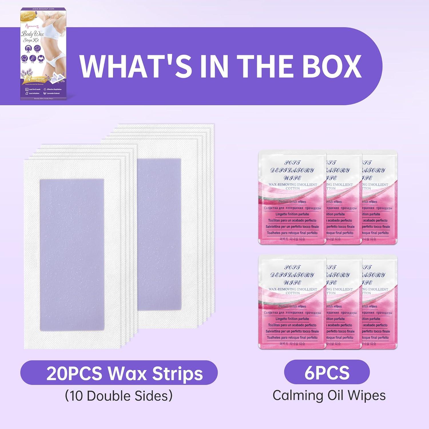 Cintas de Cera para Mujeres Beauty7 - Kit 20 Cintas y 6 Toallitas