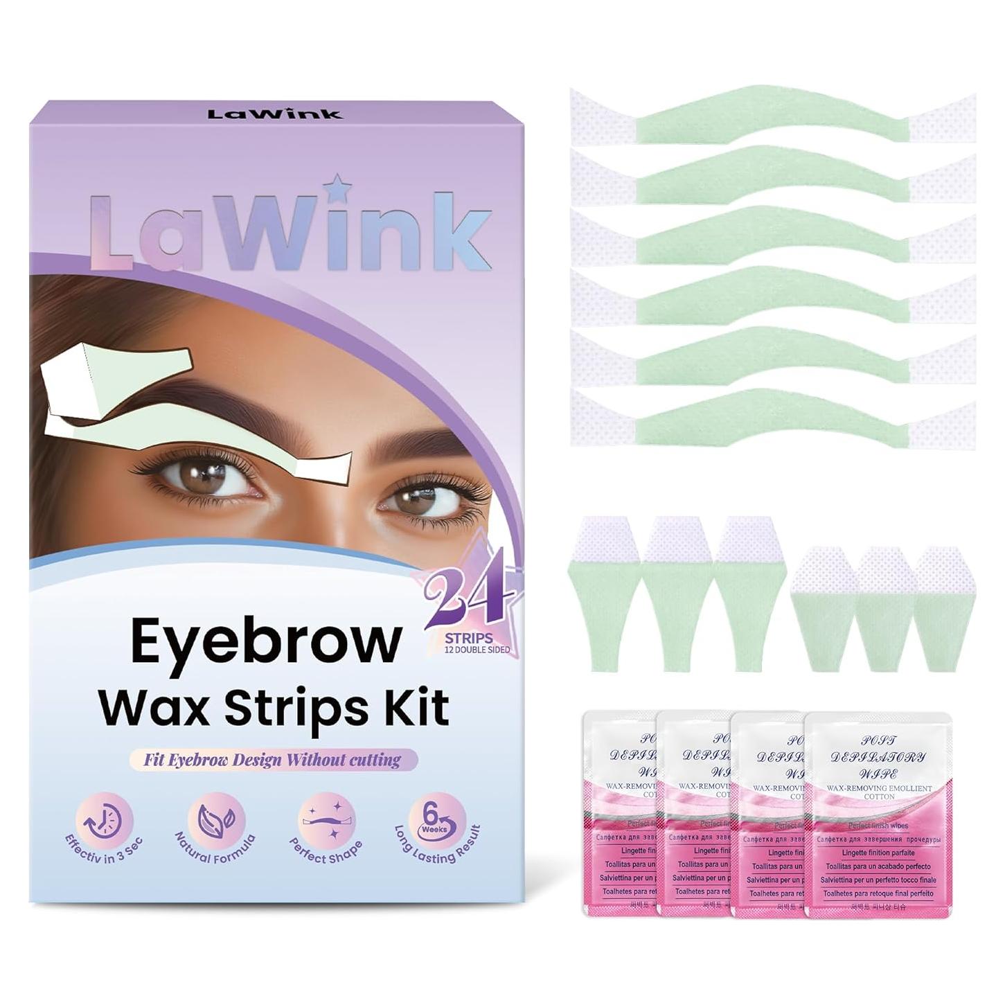 Kit de Cera Fría LaWink para Cejas - 24 Tiras + 4 Toallitas