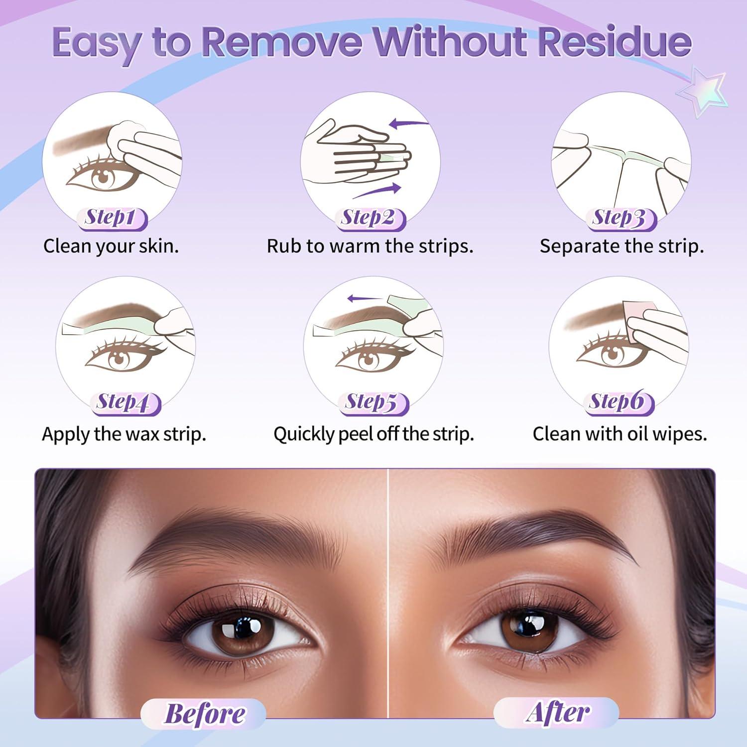 Kit de Cera Fría LaWink para Cejas - 24 Tiras + 4 Toallitas