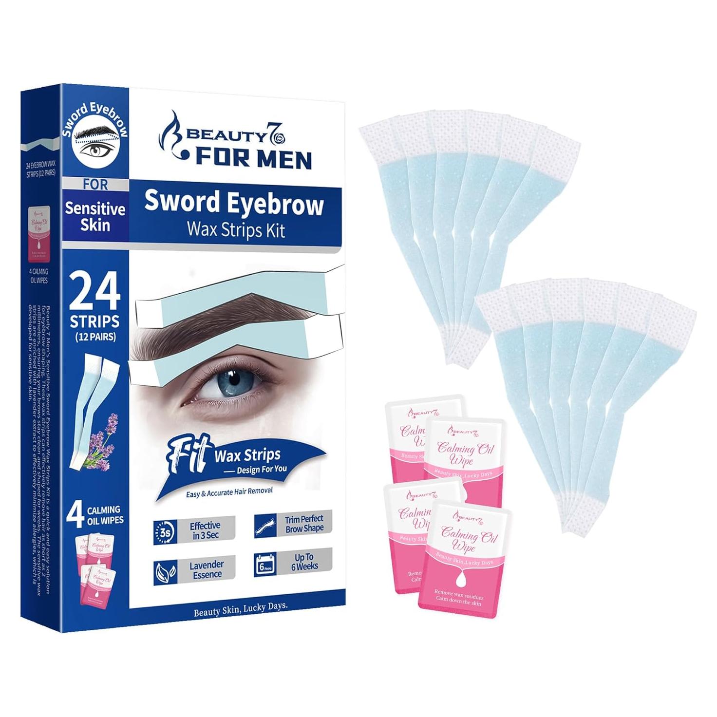 Ceras para Cejas Beauty7 para Hombres - 24 Tiras y 4 Toallitas