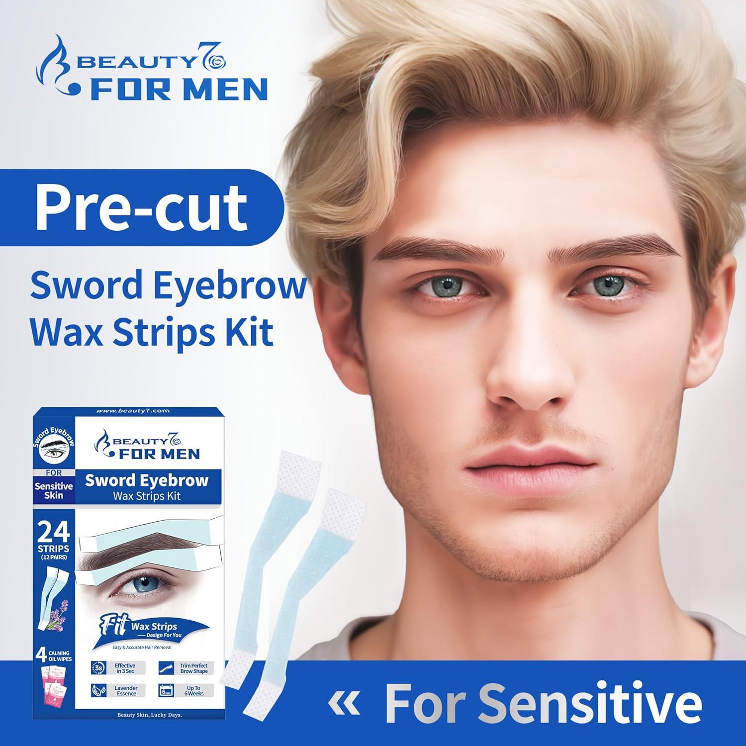 Ceras para Cejas Beauty7 para Hombres - 24 Tiras y 4 Toallitas