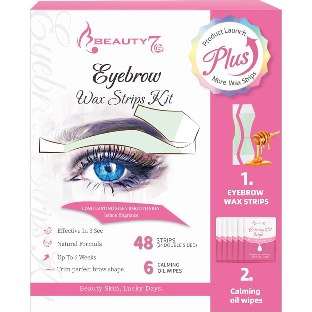 Cera para Cejas Beauty7 Fit 48 Tiras + 6 Toallitas Calmantes