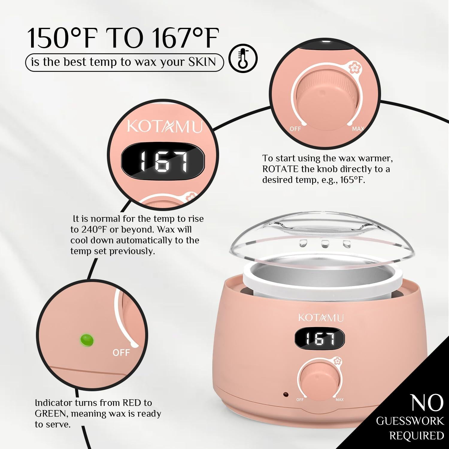 Kit de Depilación Digital KOTAMU Cera Rosa 1.28kg 25 Accesorios