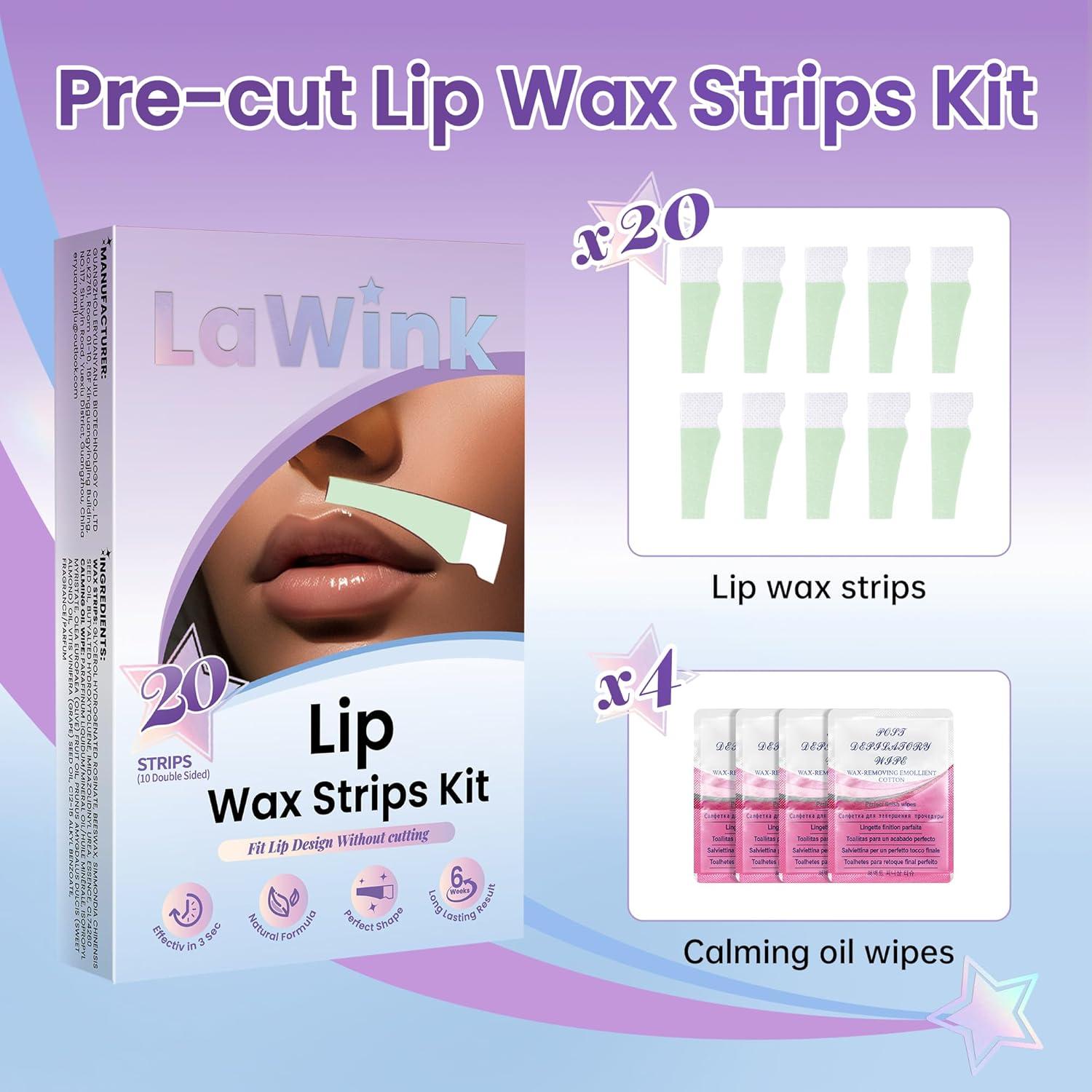 Kit de Ceras Faciales LAWINK - 20 Cintas + 4 Toallitas