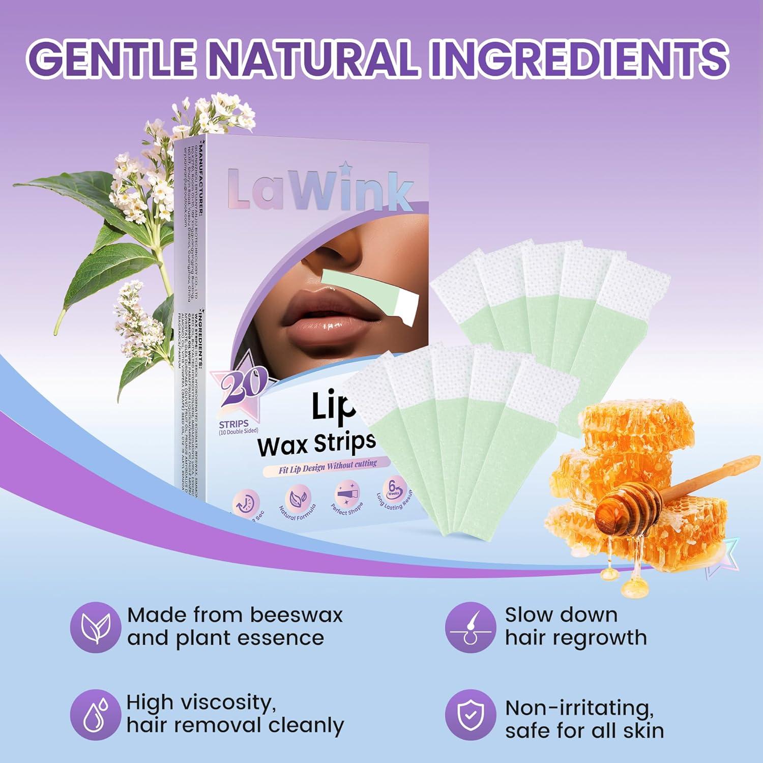 Kit de Ceras Faciales LAWINK - 20 Cintas + 4 Toallitas