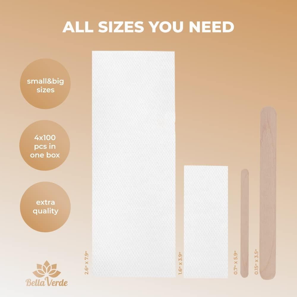 Palitos y Tiras de Cera BellaVerde - 400 Unidades - Grande
