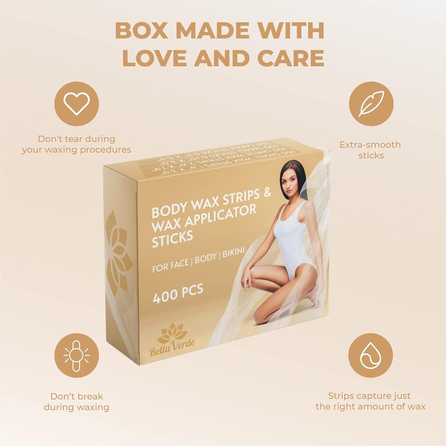 Palitos y Tiras de Cera BellaVerde - 400 Unidades - Grande