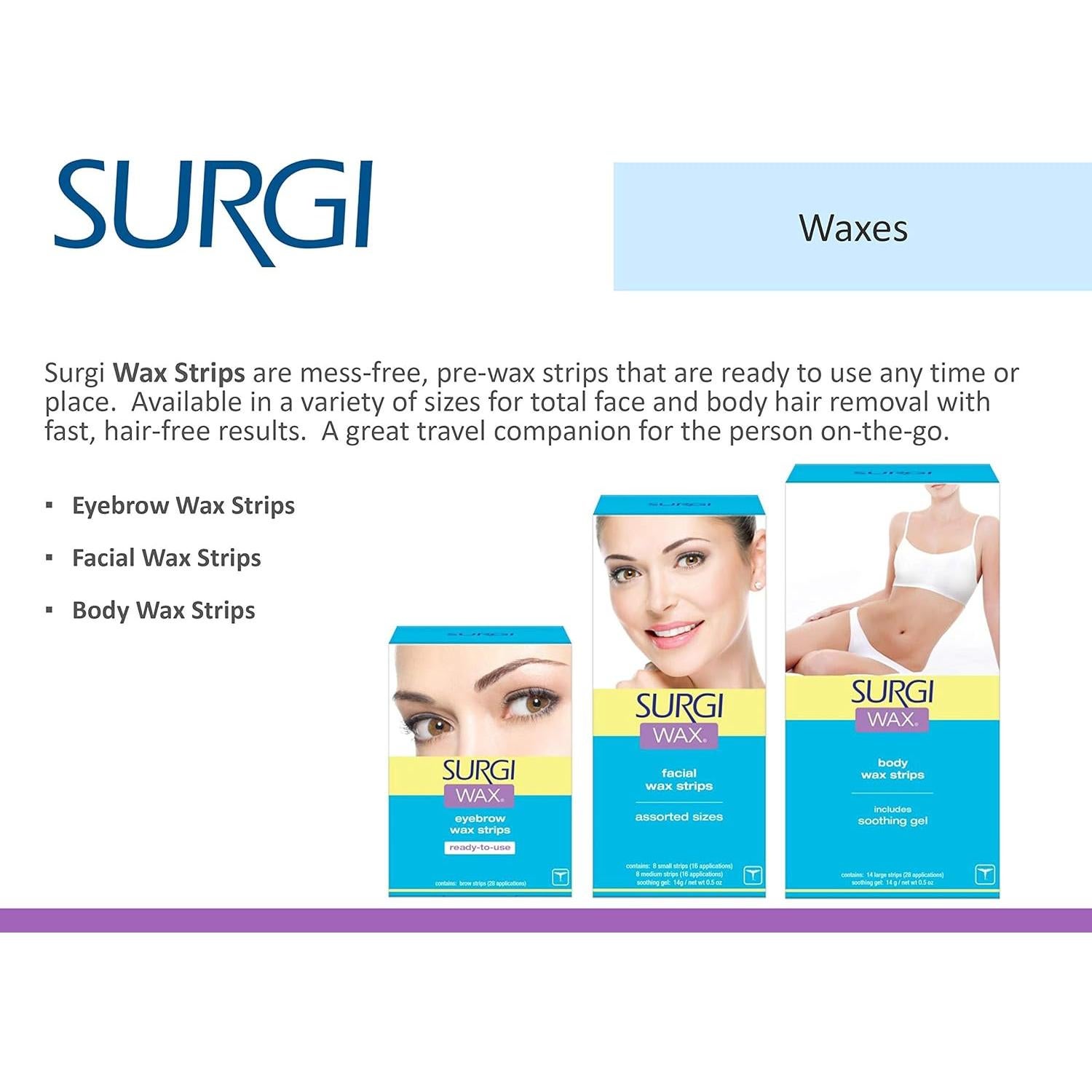 Tiras de Cera Facial Surgi-Wax 3 Paquetes + Gel Calmante