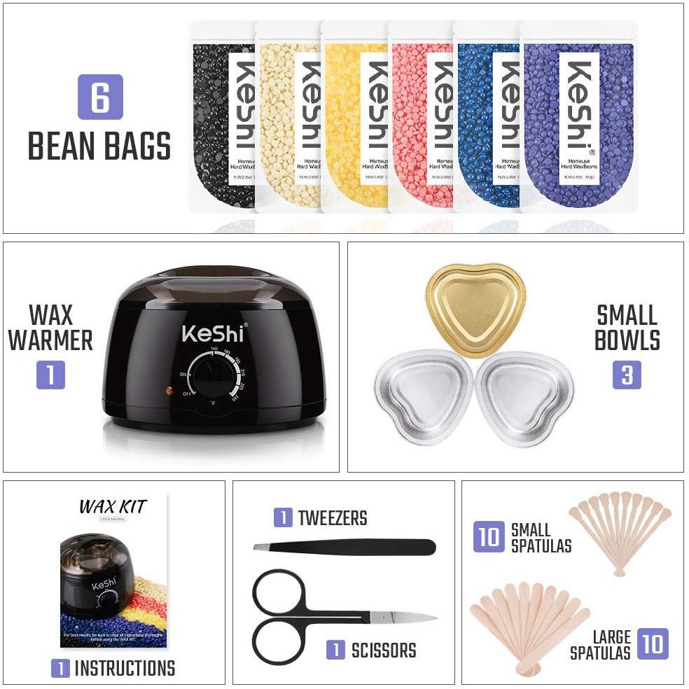 Kit de Depilación con Cera KeShi 500ml y 6 Granos Naturales