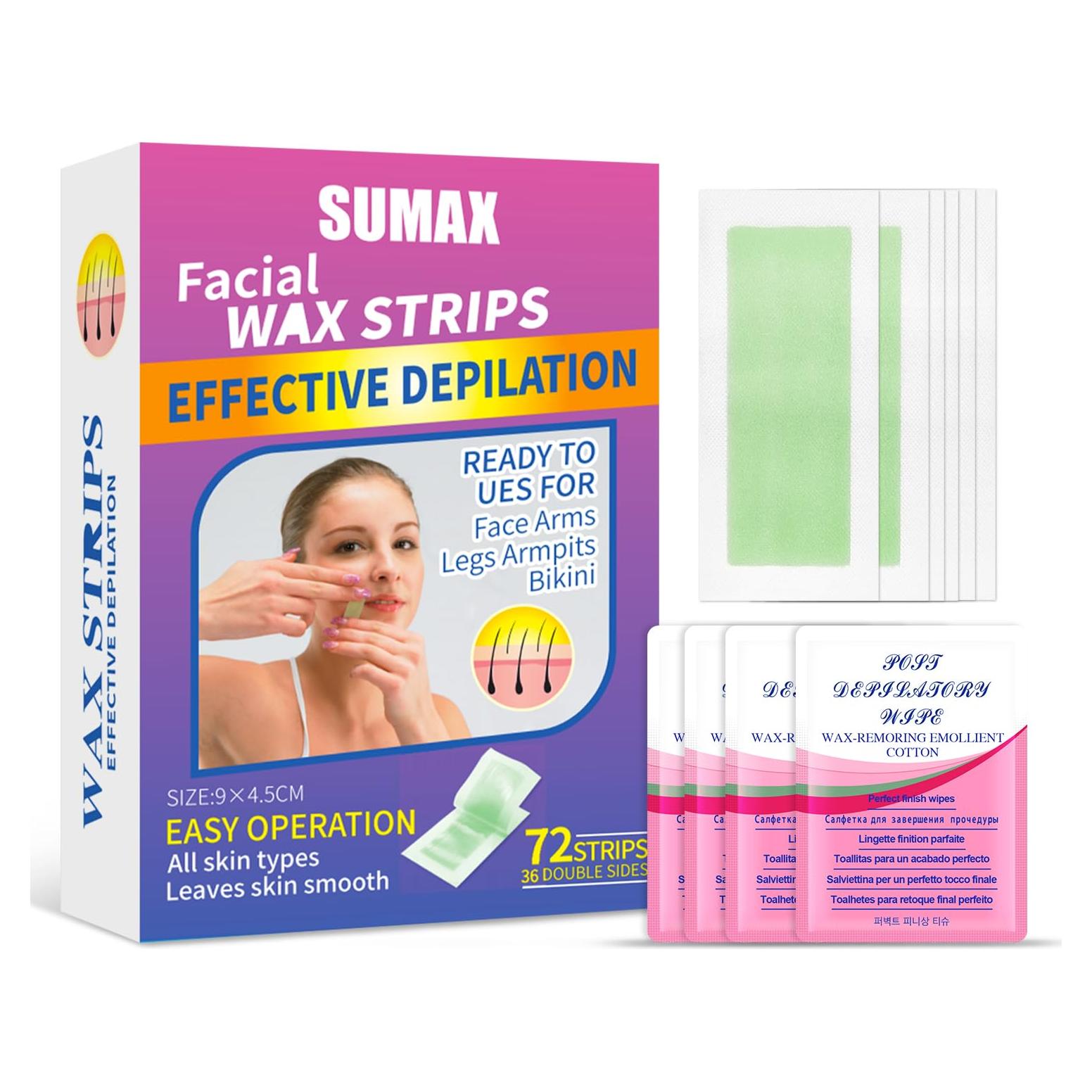 Tiras de Cera Sumax 72 Piezas Cera de Abeja y Jojoba