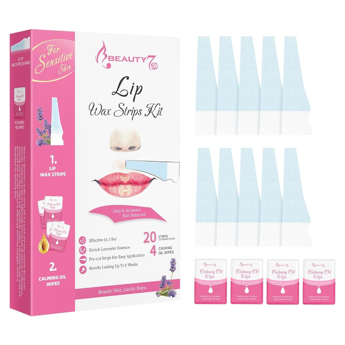 Cintas de Cera Facial Beauty7 para Piel Sensible 20 pcs