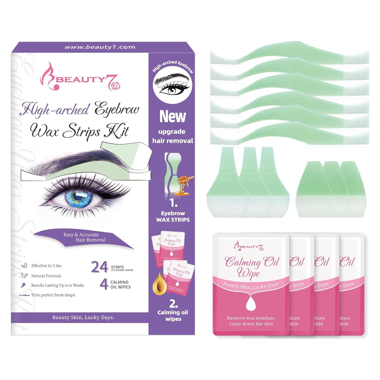 Beauty7 Cera para Cejas en Tiras - 24 Piezas + Toallitas
