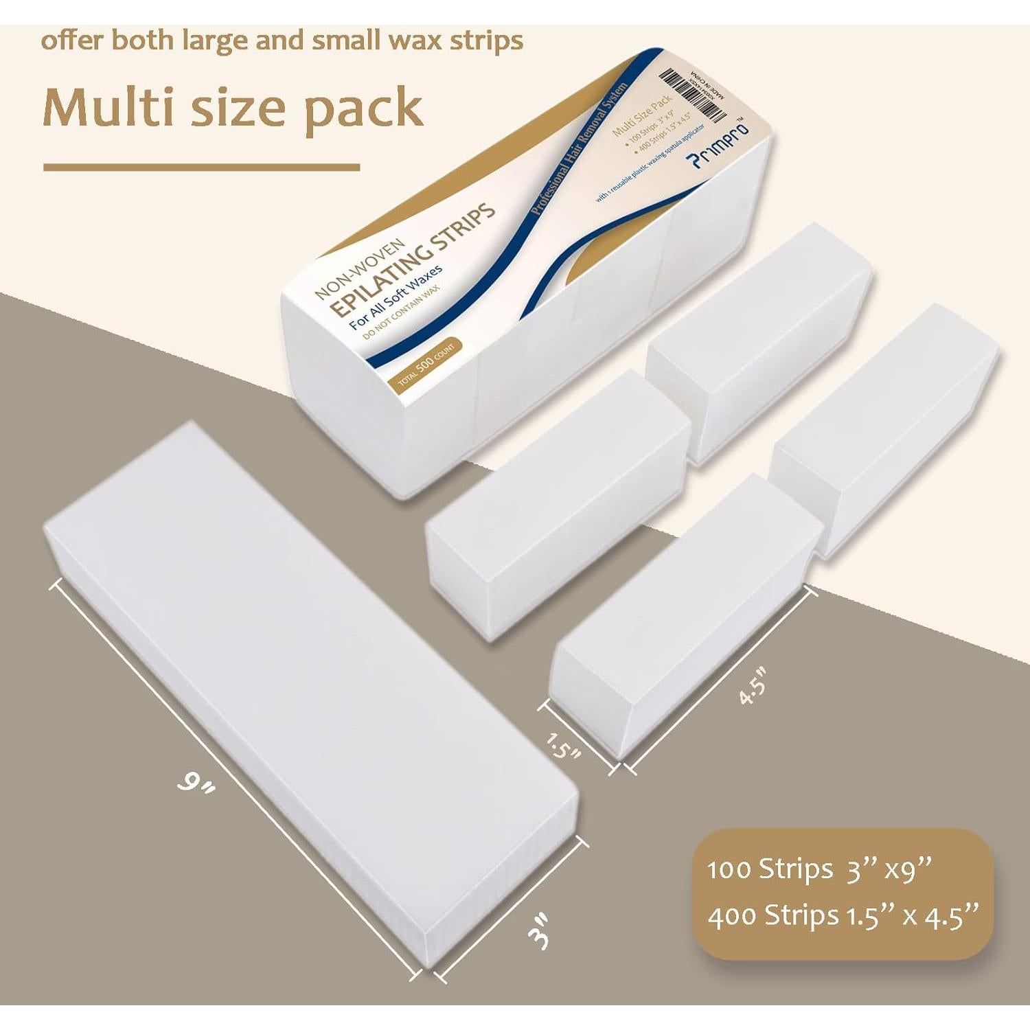 Tiras de Cera No Tejidas Primpro 500 Piezas para Depilación