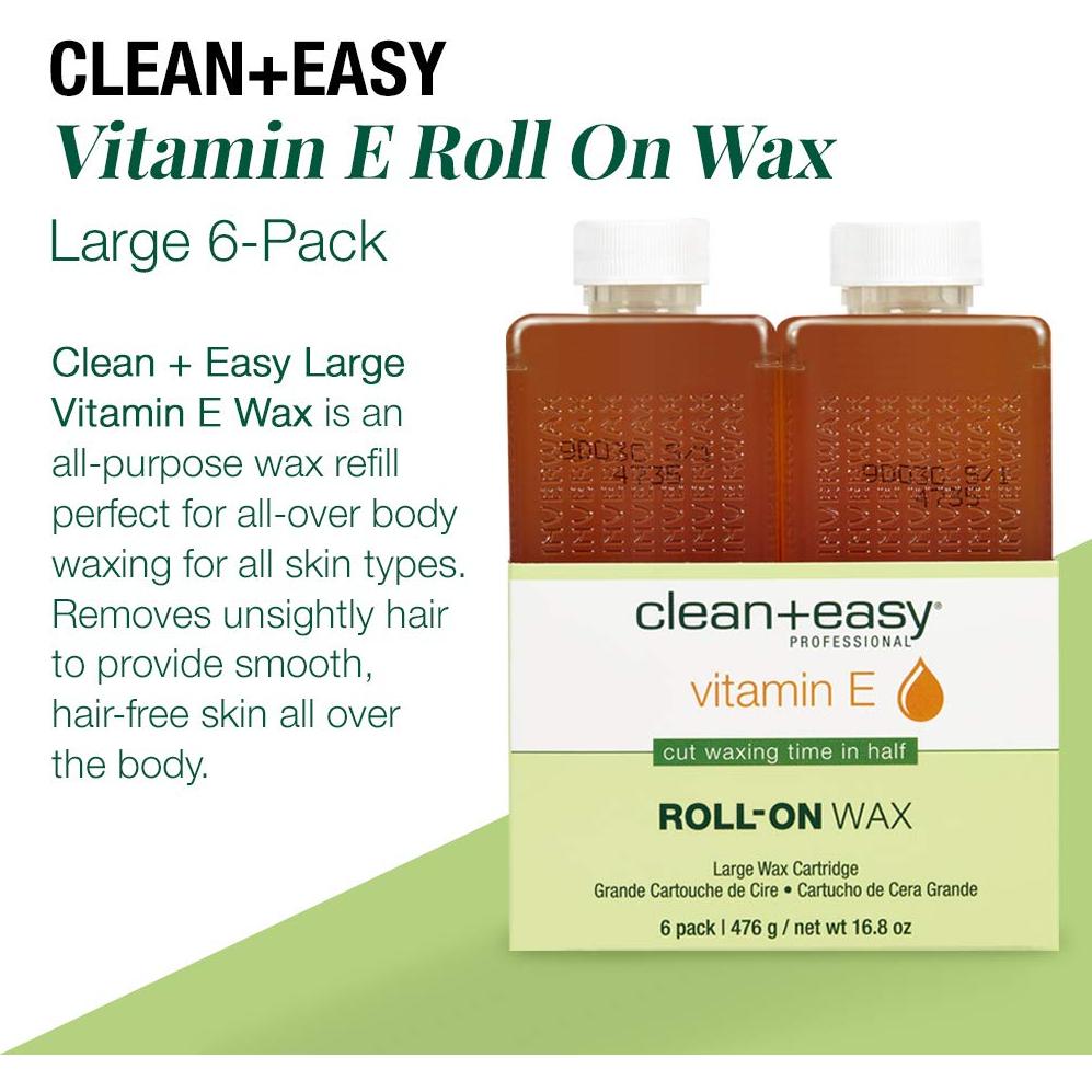 Cera Roll-On Clean + Easy Vitamina E 6 Paquetes 476g