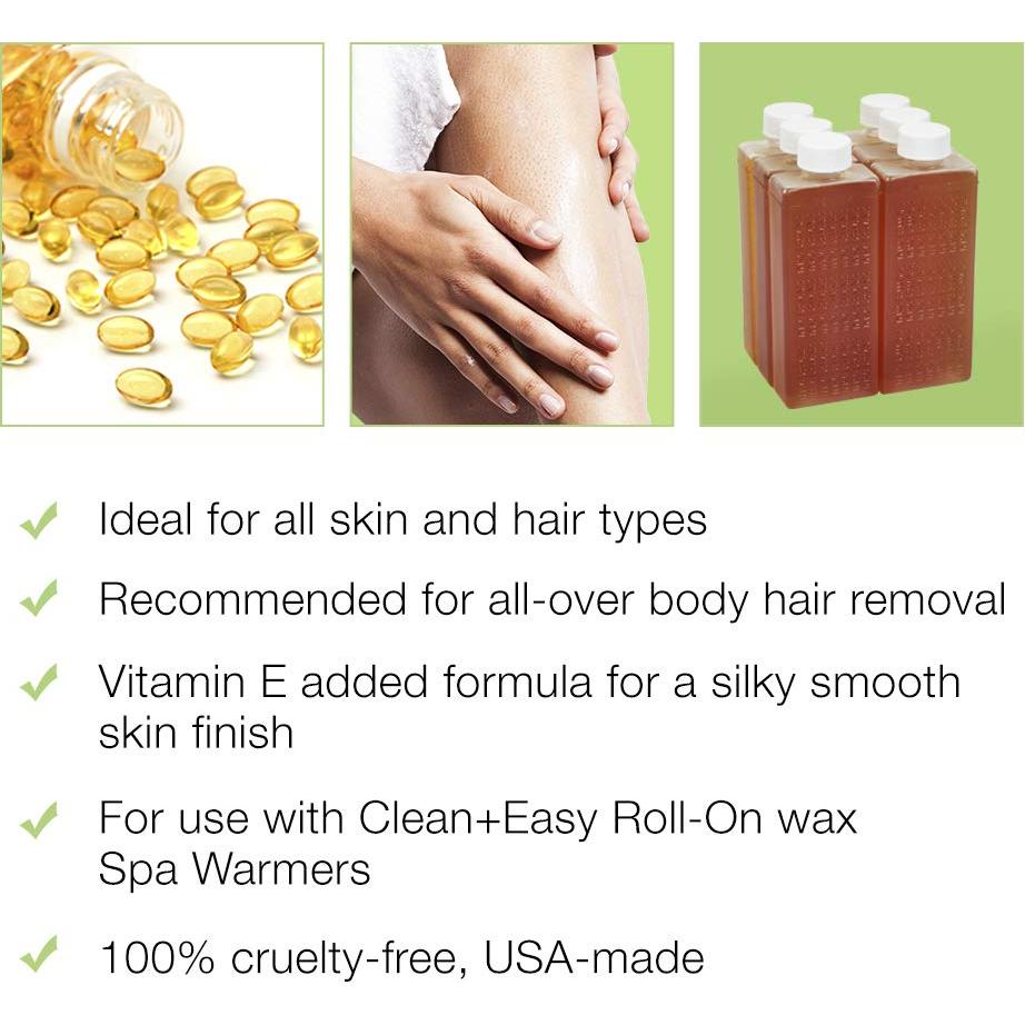 Cera Roll-On Clean + Easy Vitamina E 6 Paquetes 476g