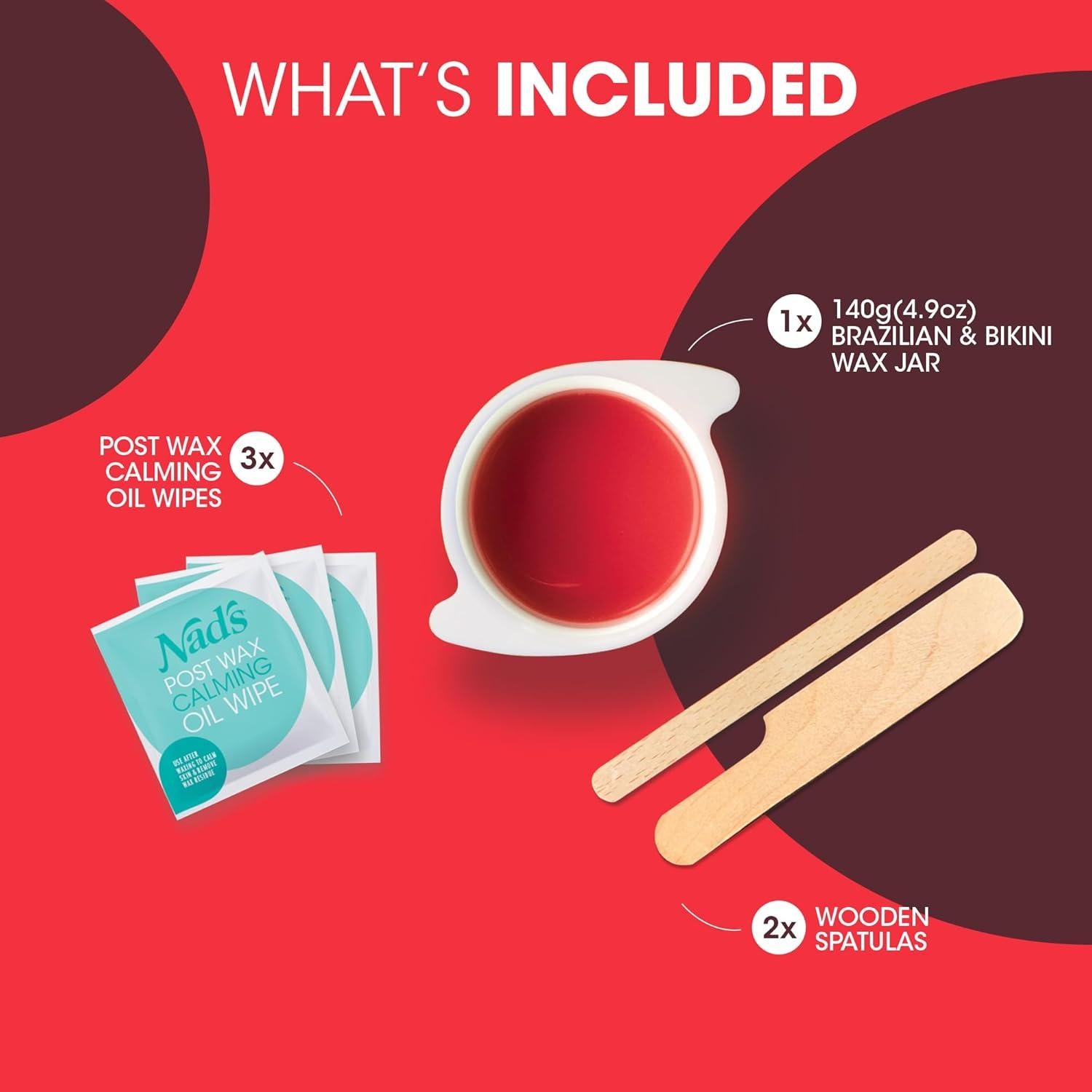 Kit de Cera Dura Brasileña Nad's 140g + Toallitas y Espátulas