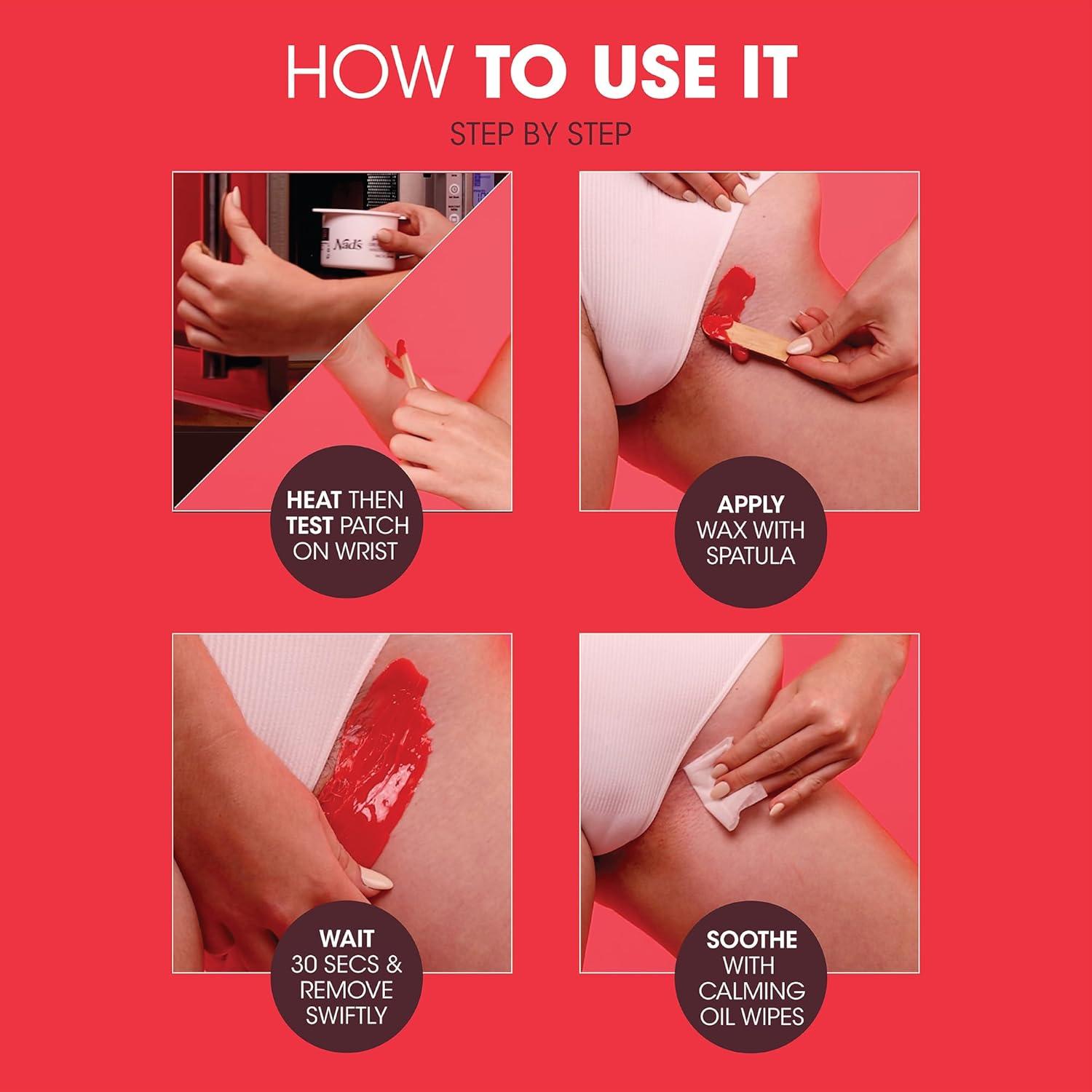 Kit de Cera Dura Brasileña Nad's 140g + Toallitas y Espátulas