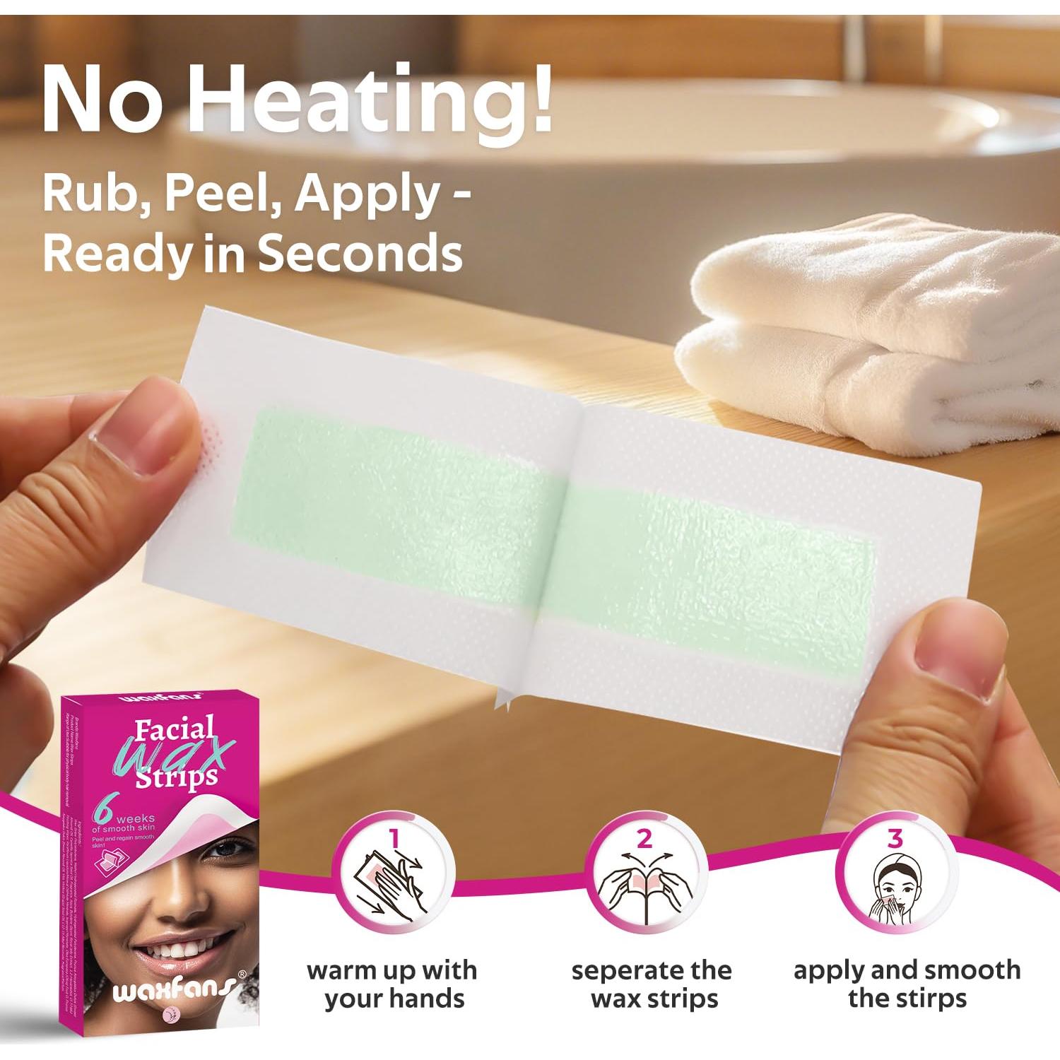 Tiras de Cera Depilatorias Waxfans 60 Pcs para Cejas y Labios