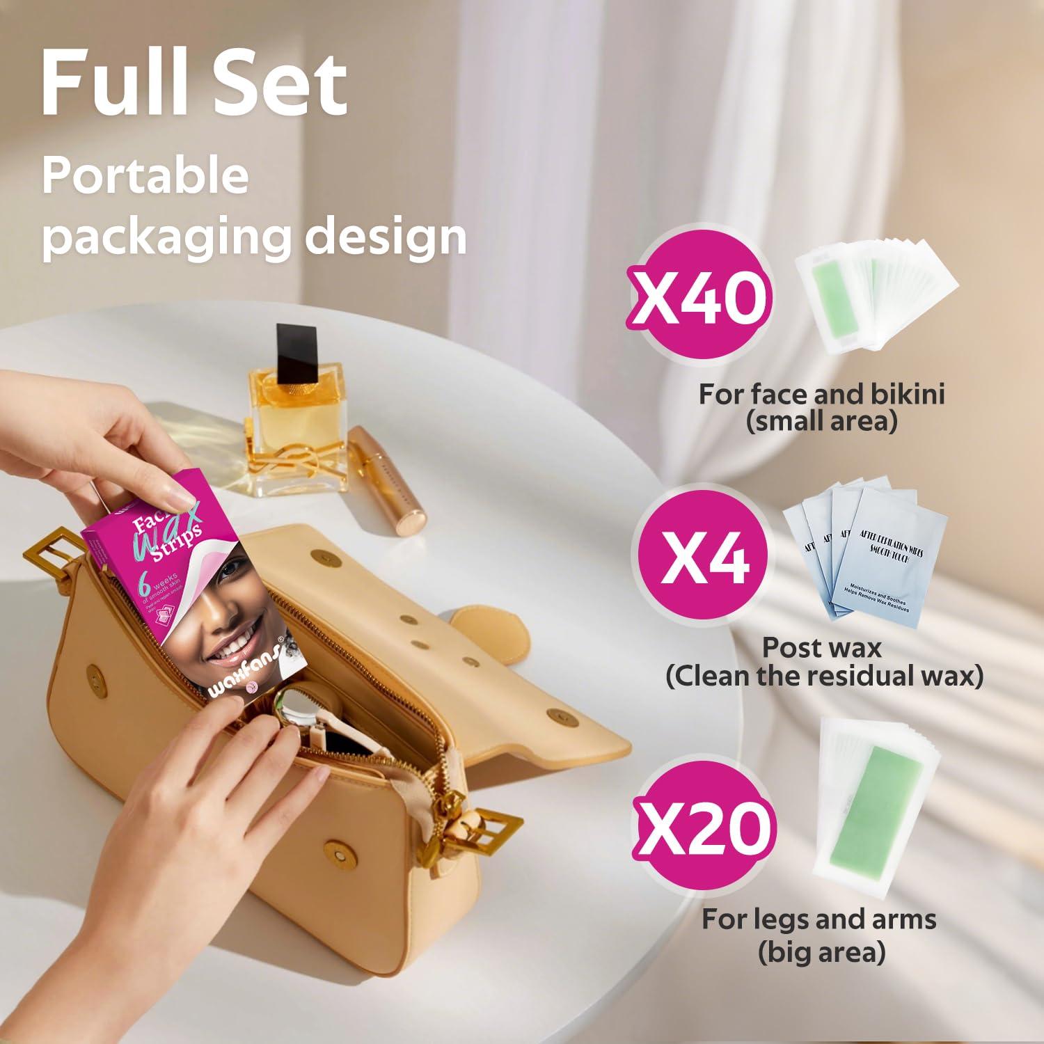 Tiras de Cera Depilatorias Waxfans 60 Pcs para Cejas y Labios