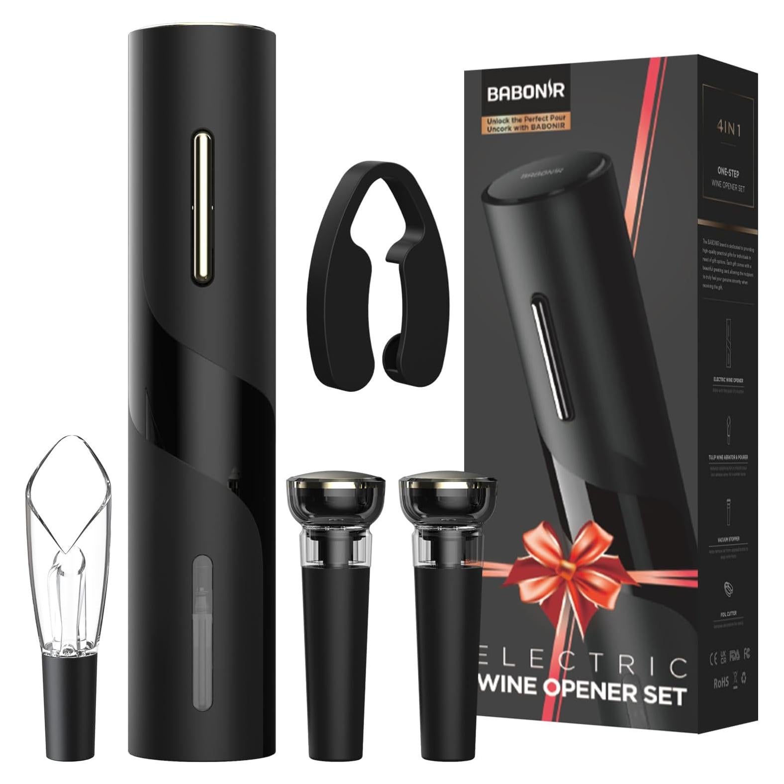 Juego Abridor de Vino Eléctrico BABONIR con Aerador y Tapones