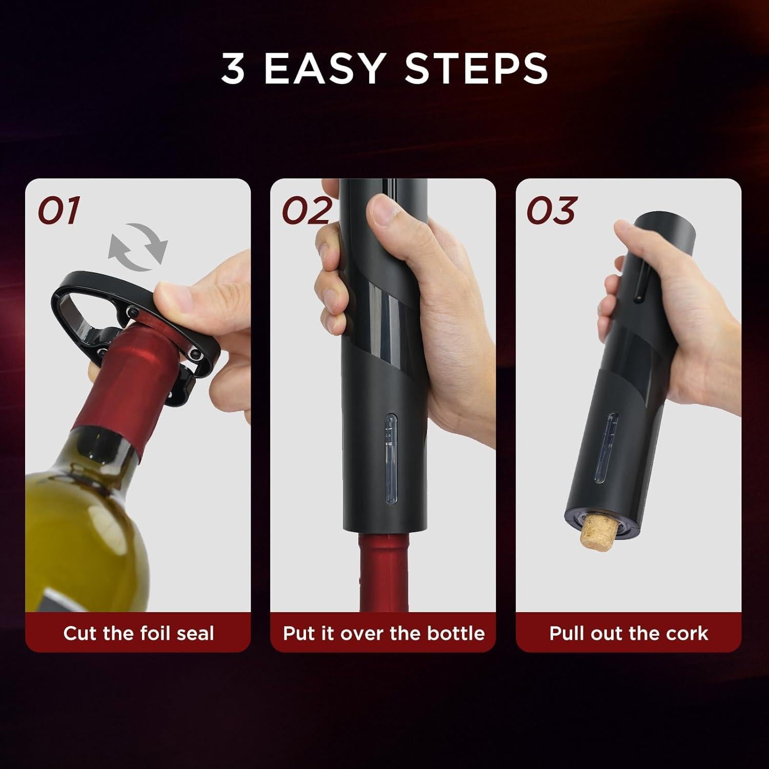 Juego Abridor de Vino Eléctrico BABONIR con Aerador y Tapones