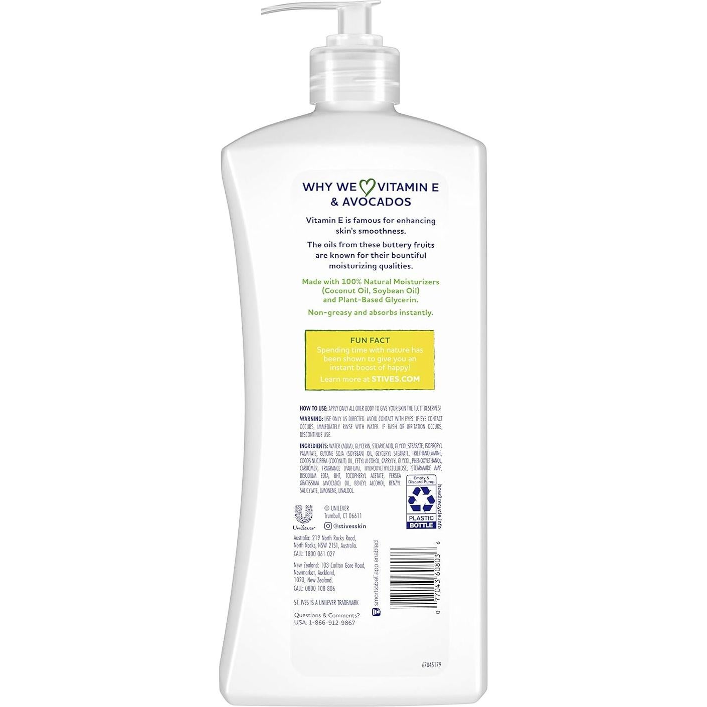 Loción Hidratante St. Ives 100% Natural 600 ml Vitamina E Aguacate