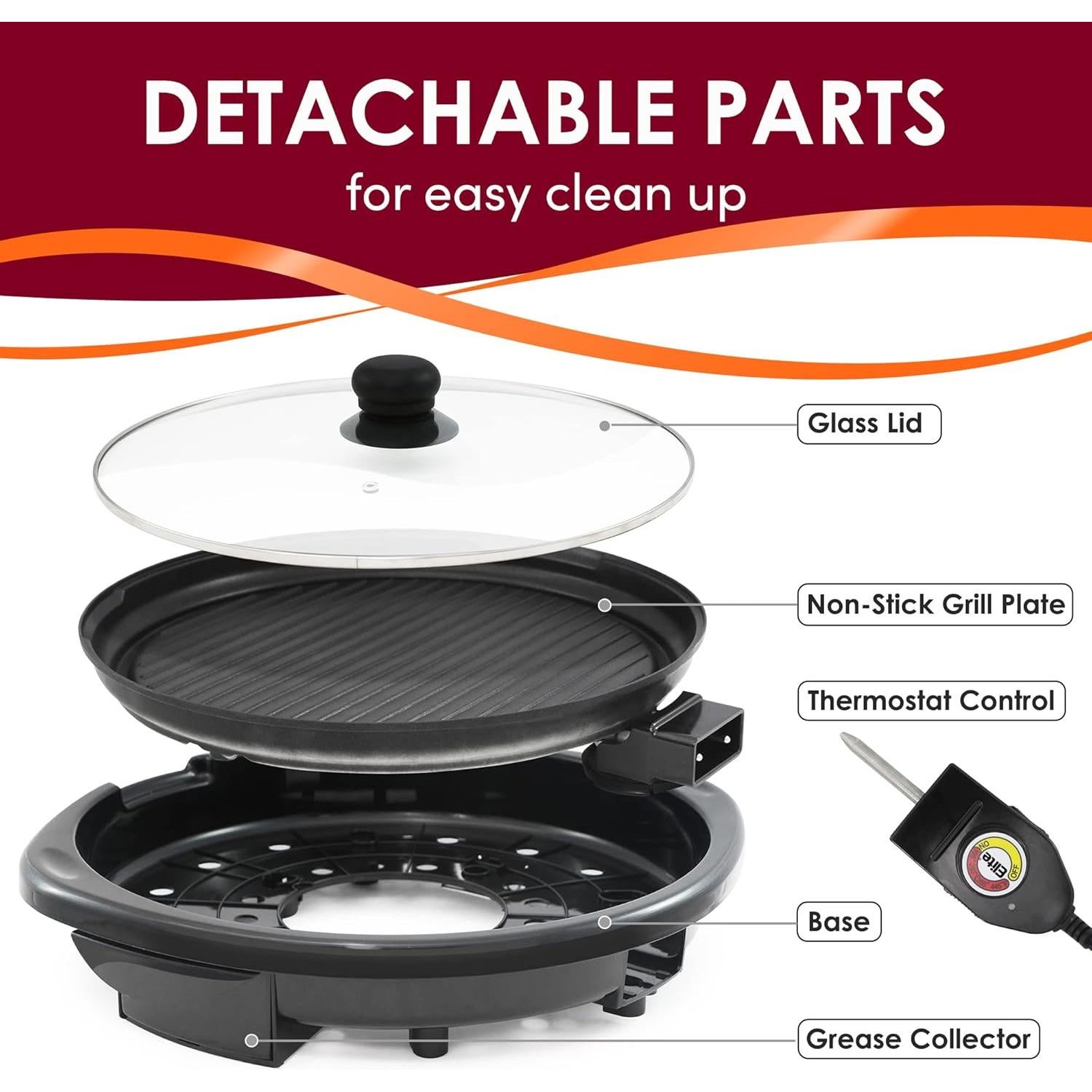 Parrilla Eléctrica Elite Gourmet EMG-980B 6 Porciones Negra