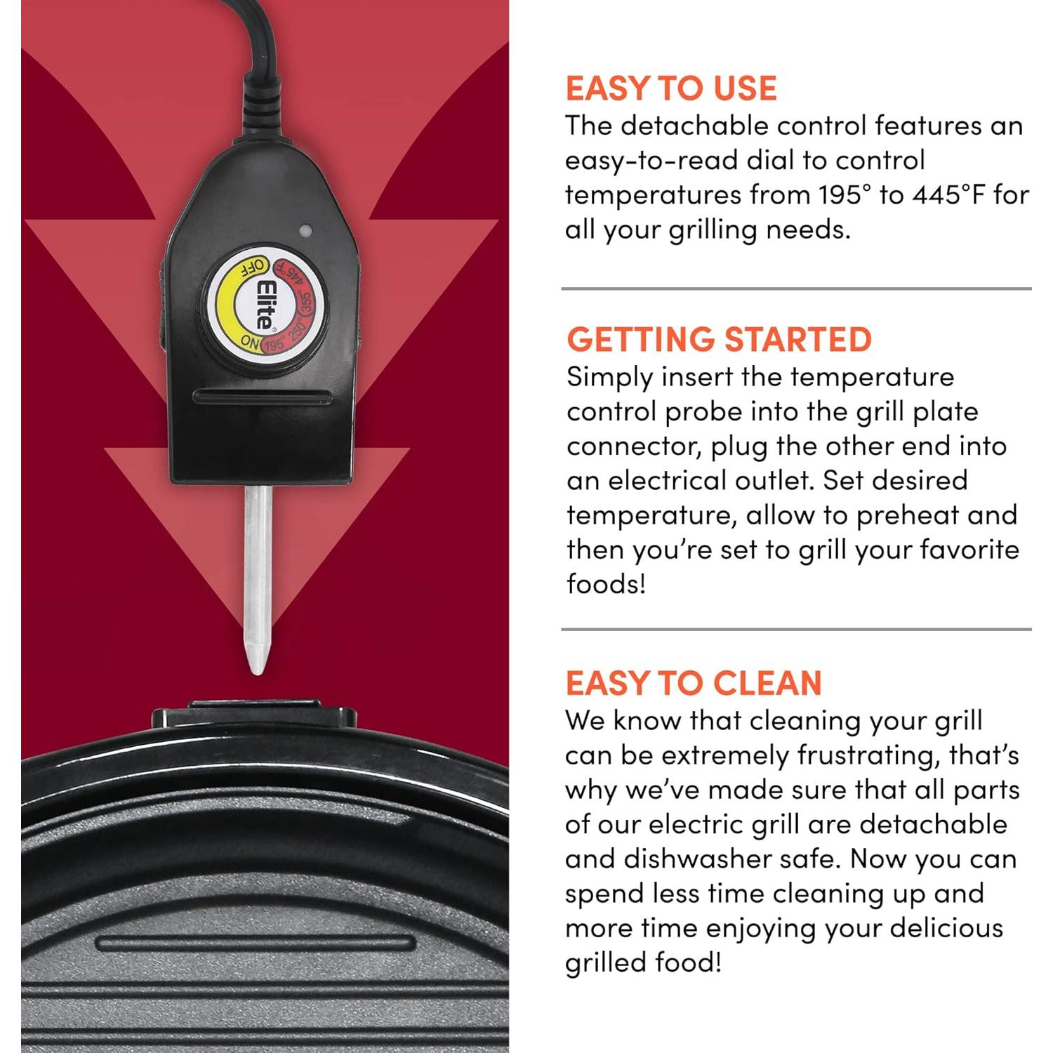 Parrilla Eléctrica Elite Gourmet EMG-980B 6 Porciones Negra