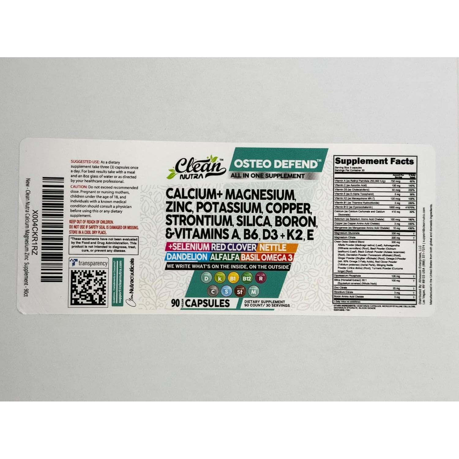 Suplemento Osteo Defend Clean Nutraceuticals 1200 mg Calcio