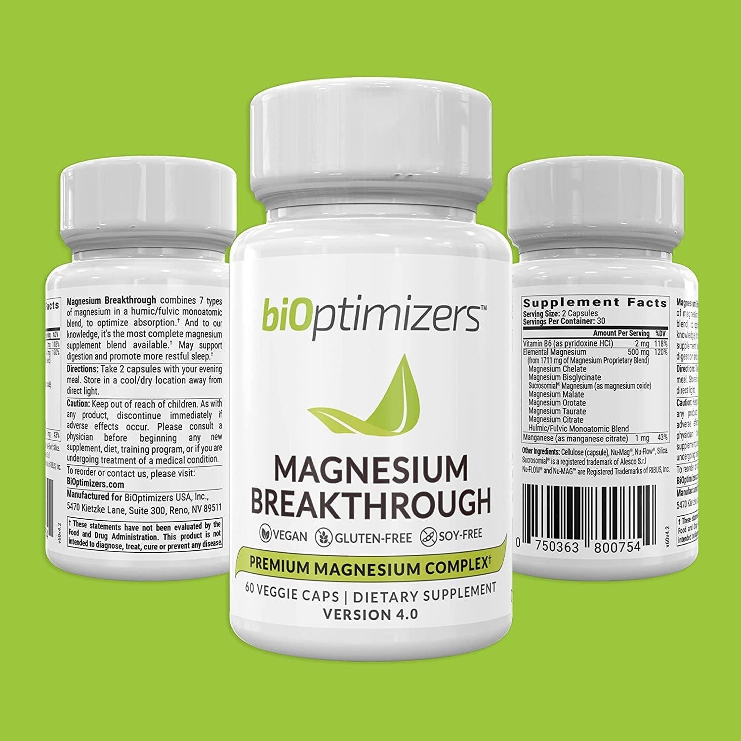 Suplemento de Magnesio BiOptimizers 60 Cápsulas - 7 Formas