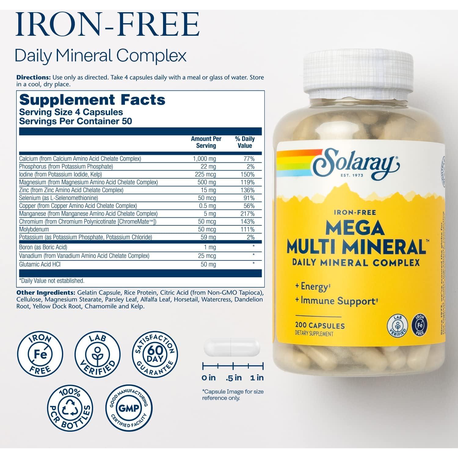 Suplemento Mineral Sin Hierro Solaray 200 Cápsulas