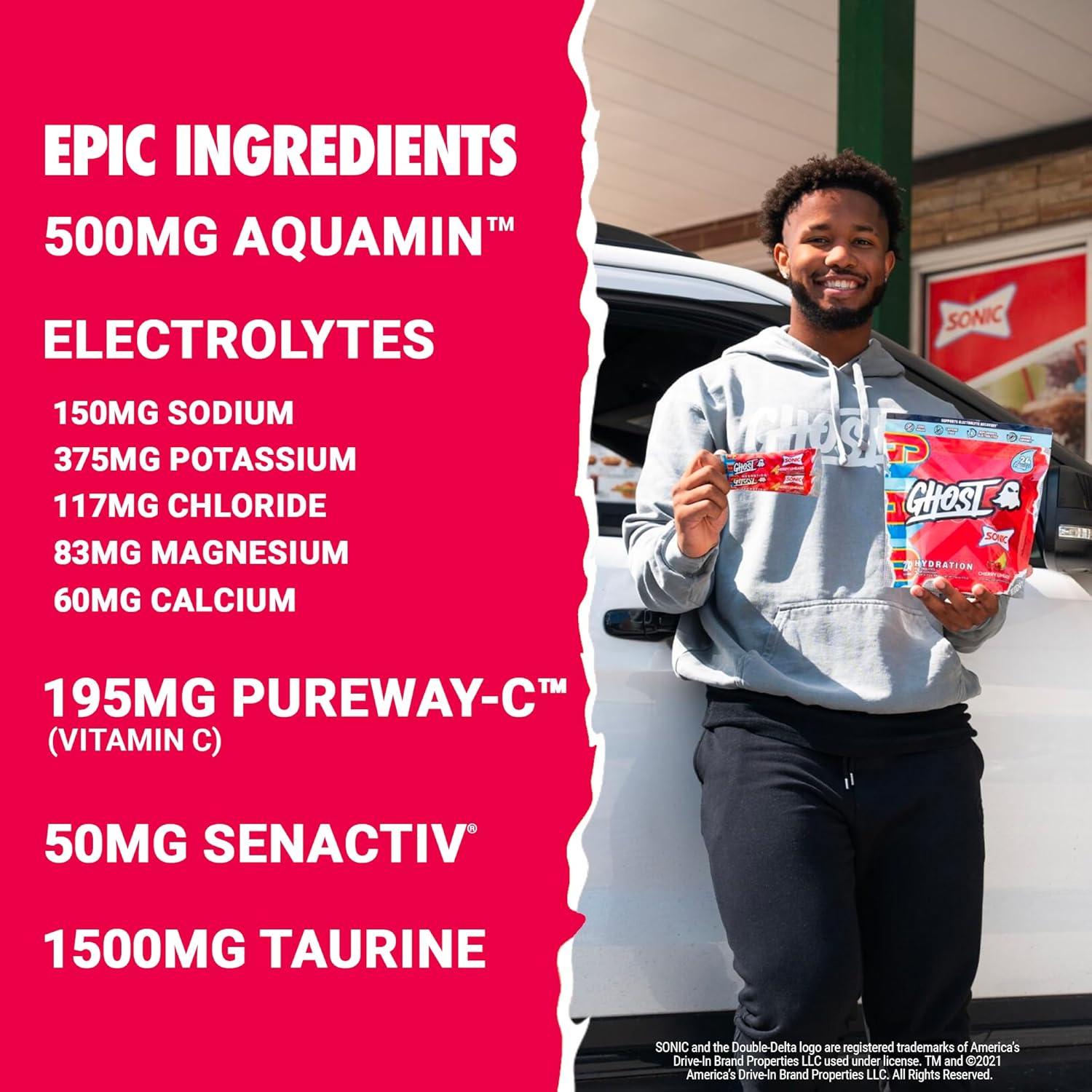 GHOST Hidratación Cereza Lima Sonic 24 Palitos Electrolitos