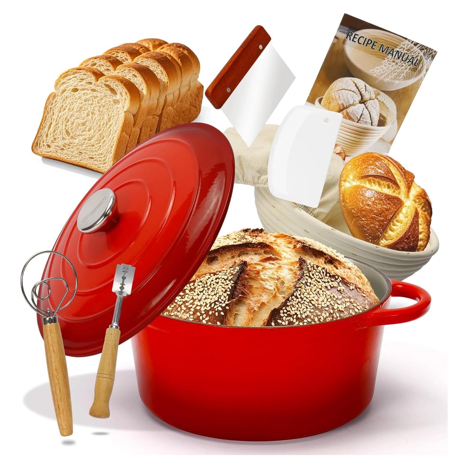 Horno de Pan LEADKooKers 5QT Hierro Fundido Esmaltado Rojo