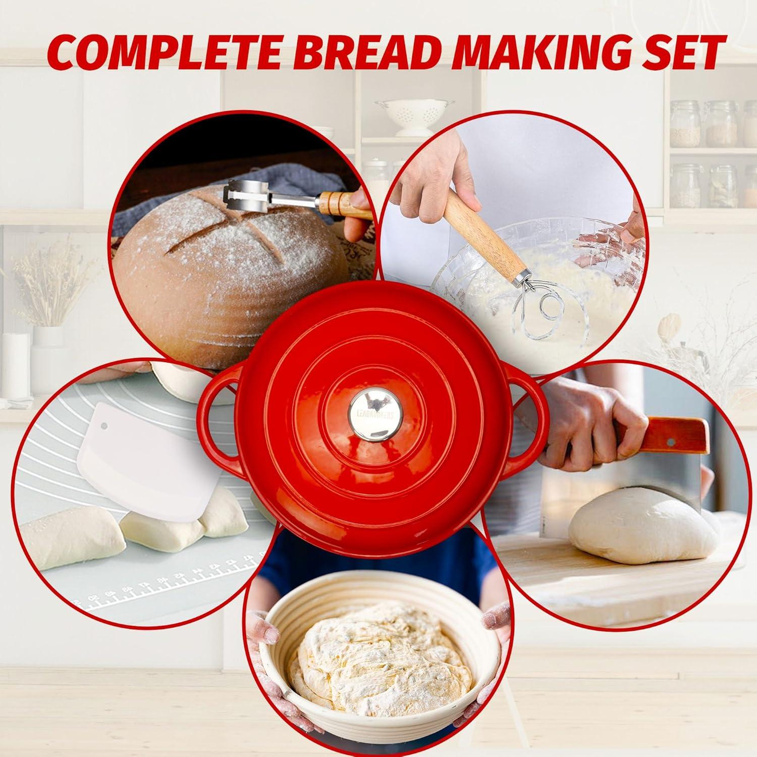 Horno de Pan LEADKooKers 5QT Hierro Fundido Esmaltado Rojo