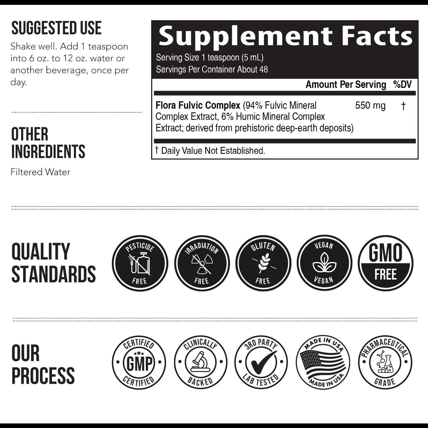 Flora Fulvic 550 mg - Ácido Fulvico y Húmico - 240 ml