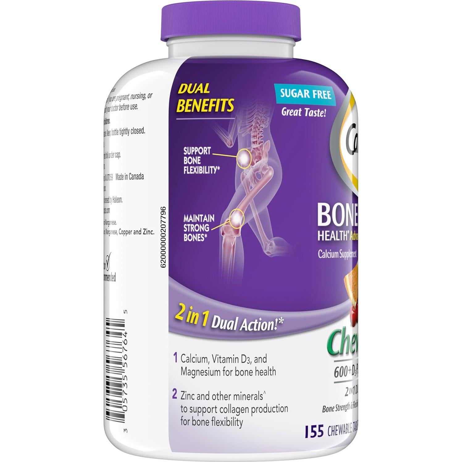 Caltrate Chewables 600+D3 Suplemento Calcio 155 Tabletas