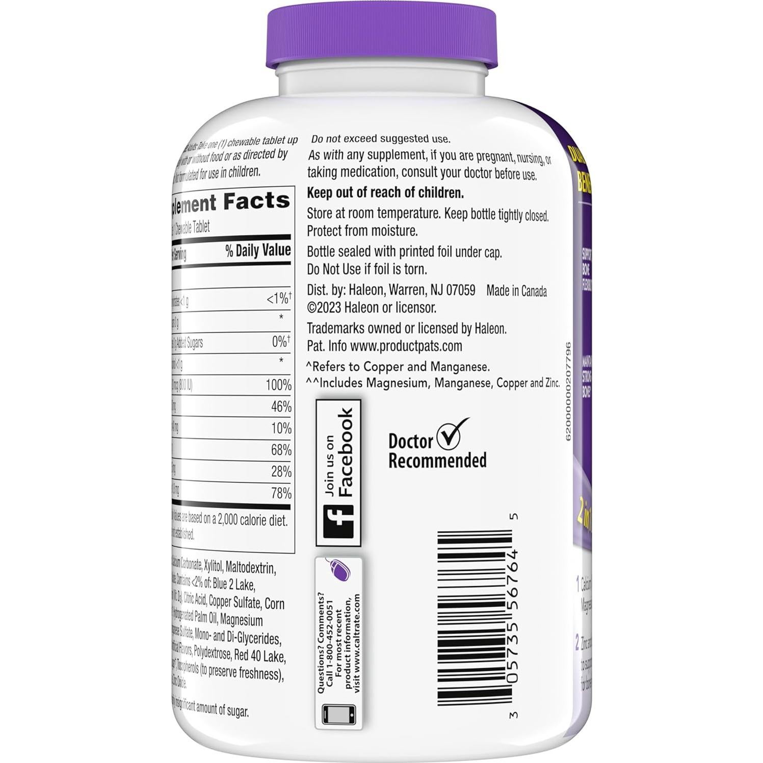 Caltrate Chewables 600+D3 Suplemento Calcio 155 Tabletas