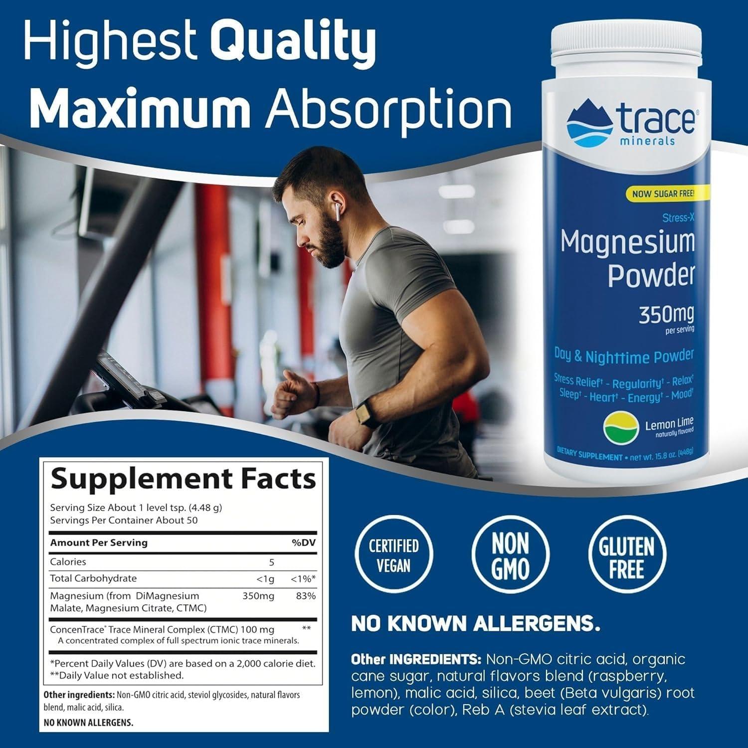 Trace Minerals Stress-X Magnesio 350mg en Polvo 225g - Relajación