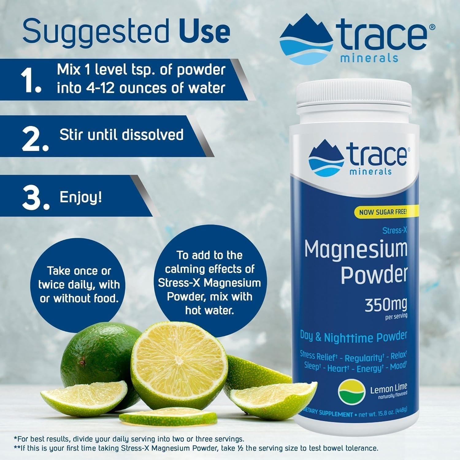 Trace Minerals Stress-X Magnesio 350mg en Polvo 225g - Relajación