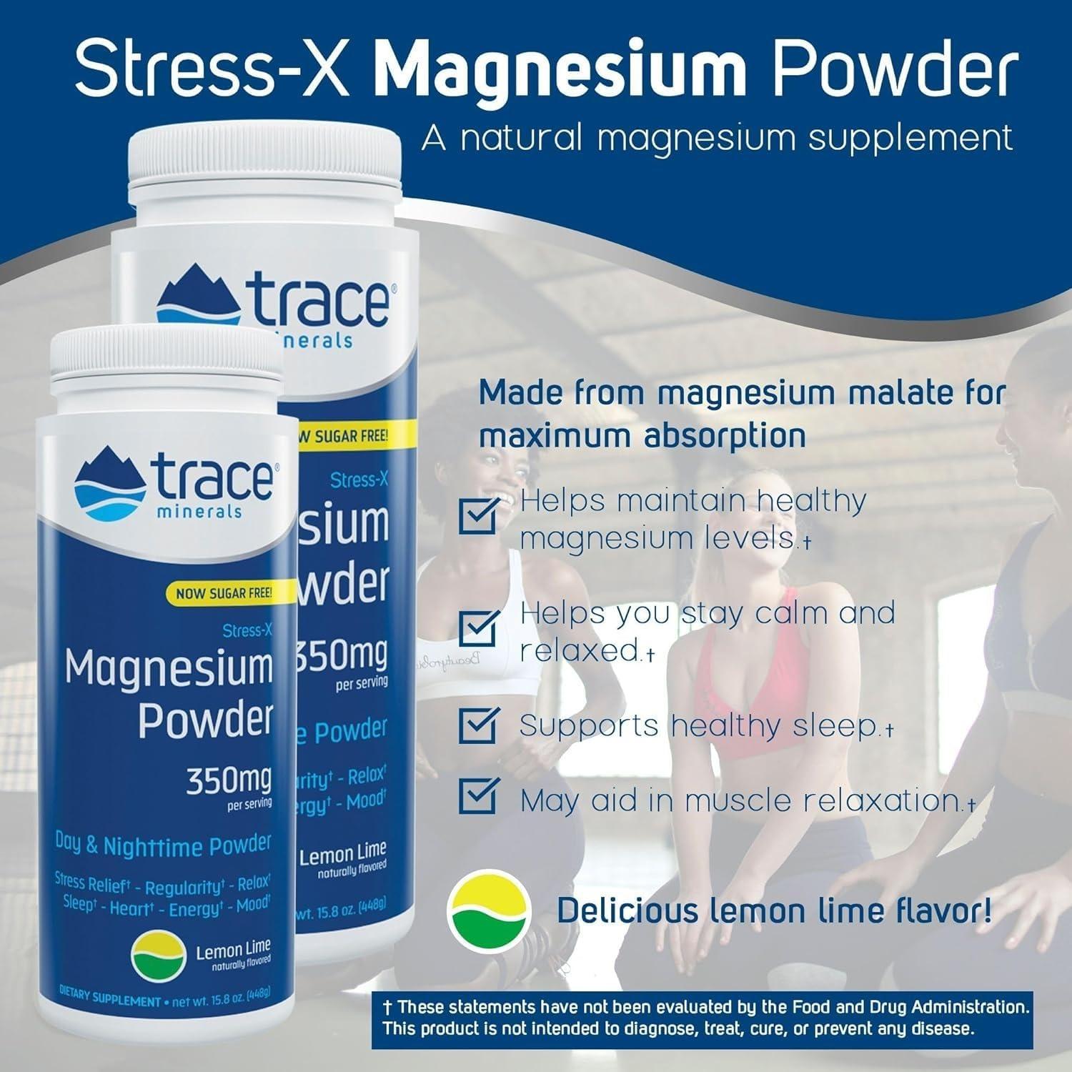 Trace Minerals Stress-X Magnesio 350mg en Polvo 225g - Relajación
