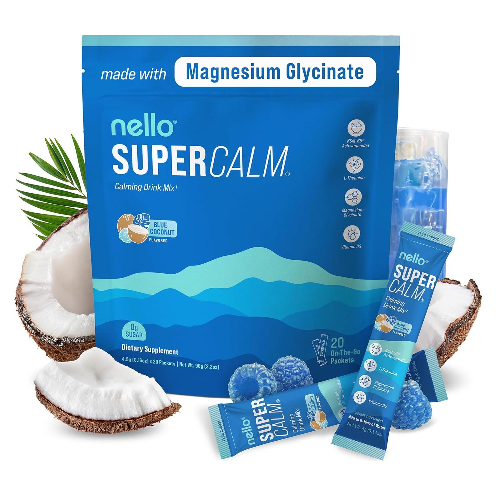 Mezcla de Bebida en Polvo Nello SuperCalm Coco Azul 20 Porciones